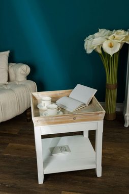 elbmöbel Couchtisch Couchtisch braun weiß (FALSCH), Beistelltisch: Tablett 50x55x50 cm weiß holz Cottage Stil