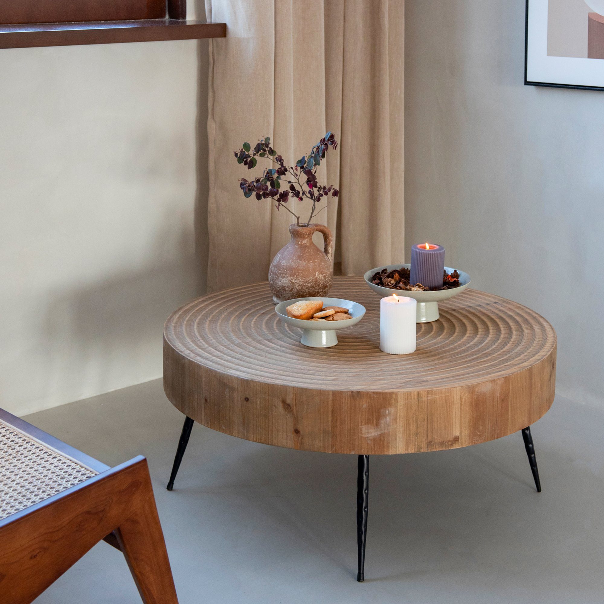 Couchtisch Natur-Kreisen Couchtisch (2-St., Set) 2er,Beistelltisch,Kaffeetisch,Wabi-Sabi-Stil,Vintage,Holz HomeGuru