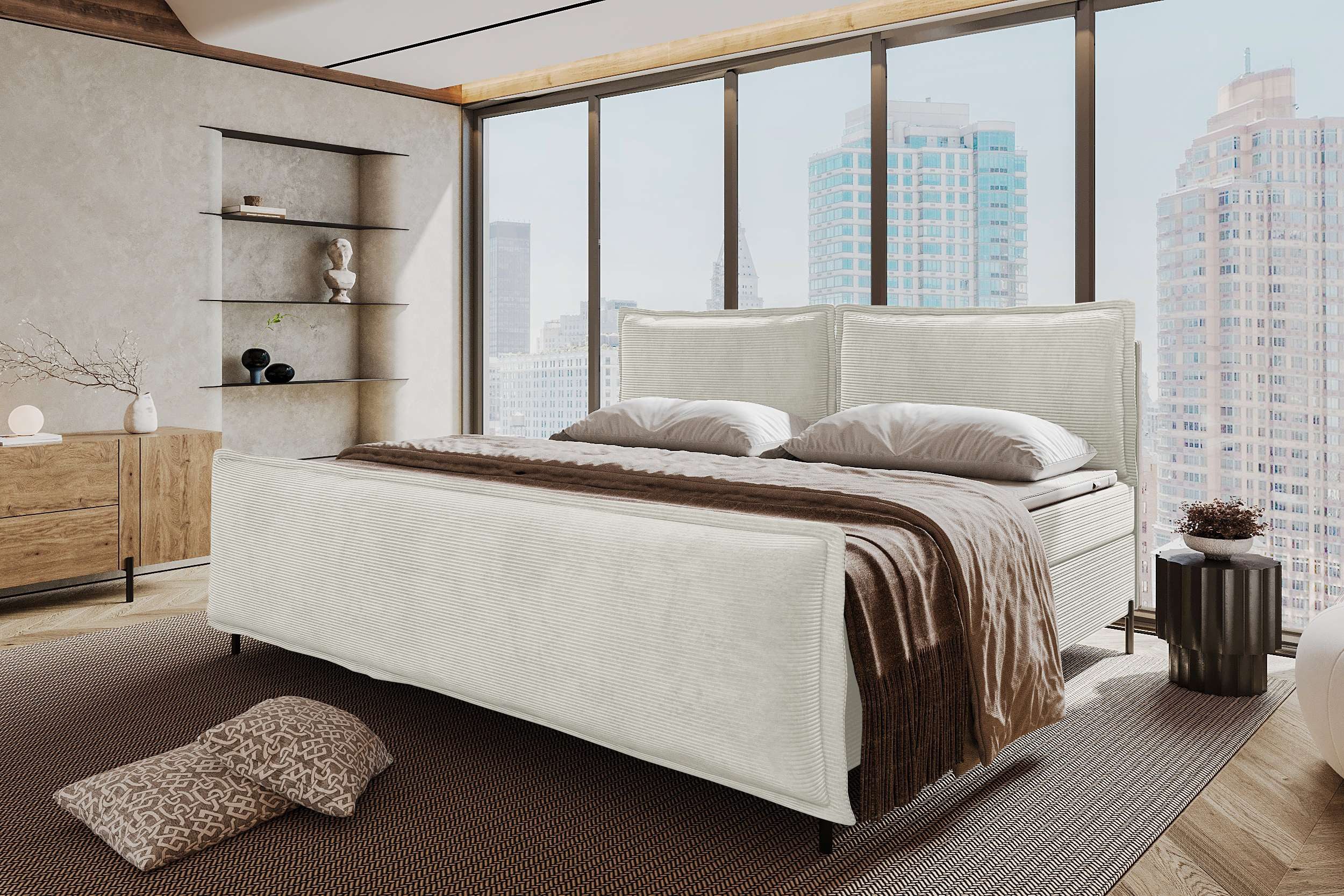 99rooms Boxspringbett Vero Plus Familienbett (Schlafzimmerbett, Bett), 220/240/260x200 cm, in Cord POSO, mit BFK-Matratze, Bettkasten