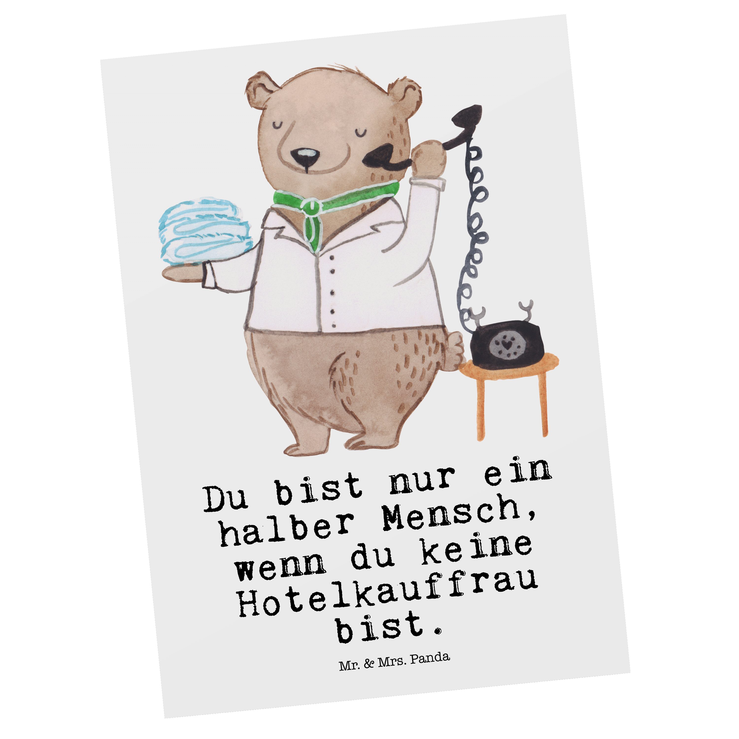 Mr. & Mrs. Panda Postkarte Hotelkauffrau mit Herz - Weiß - Geschenk, Abschied, Geburtstagskarte