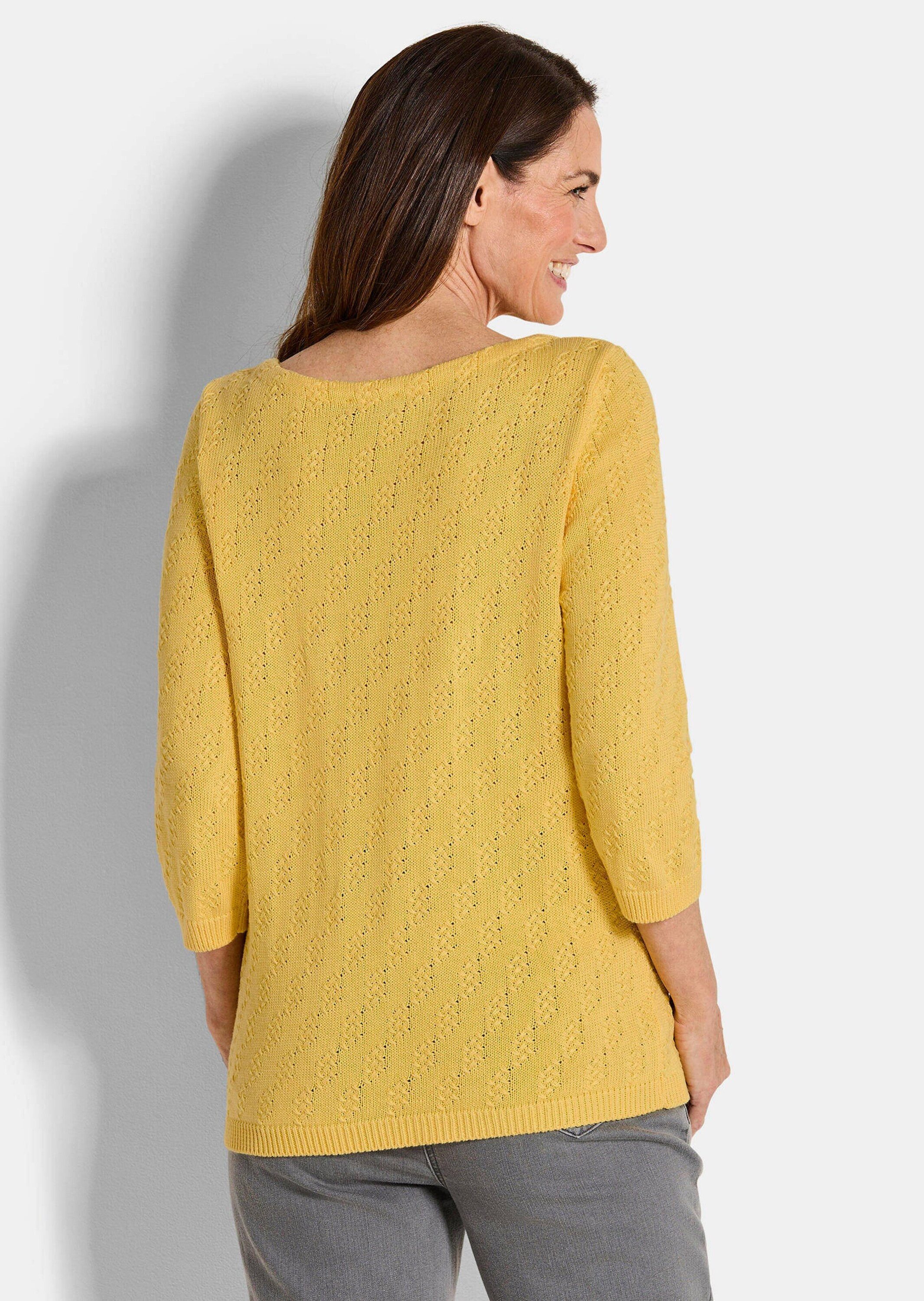 GOLDNER Strickpullover Halbarm Baumwollpullover mit Struktur Elegantes Strickoberteil mit U-Boot-Ausschnitt und 3/4-Ärmel