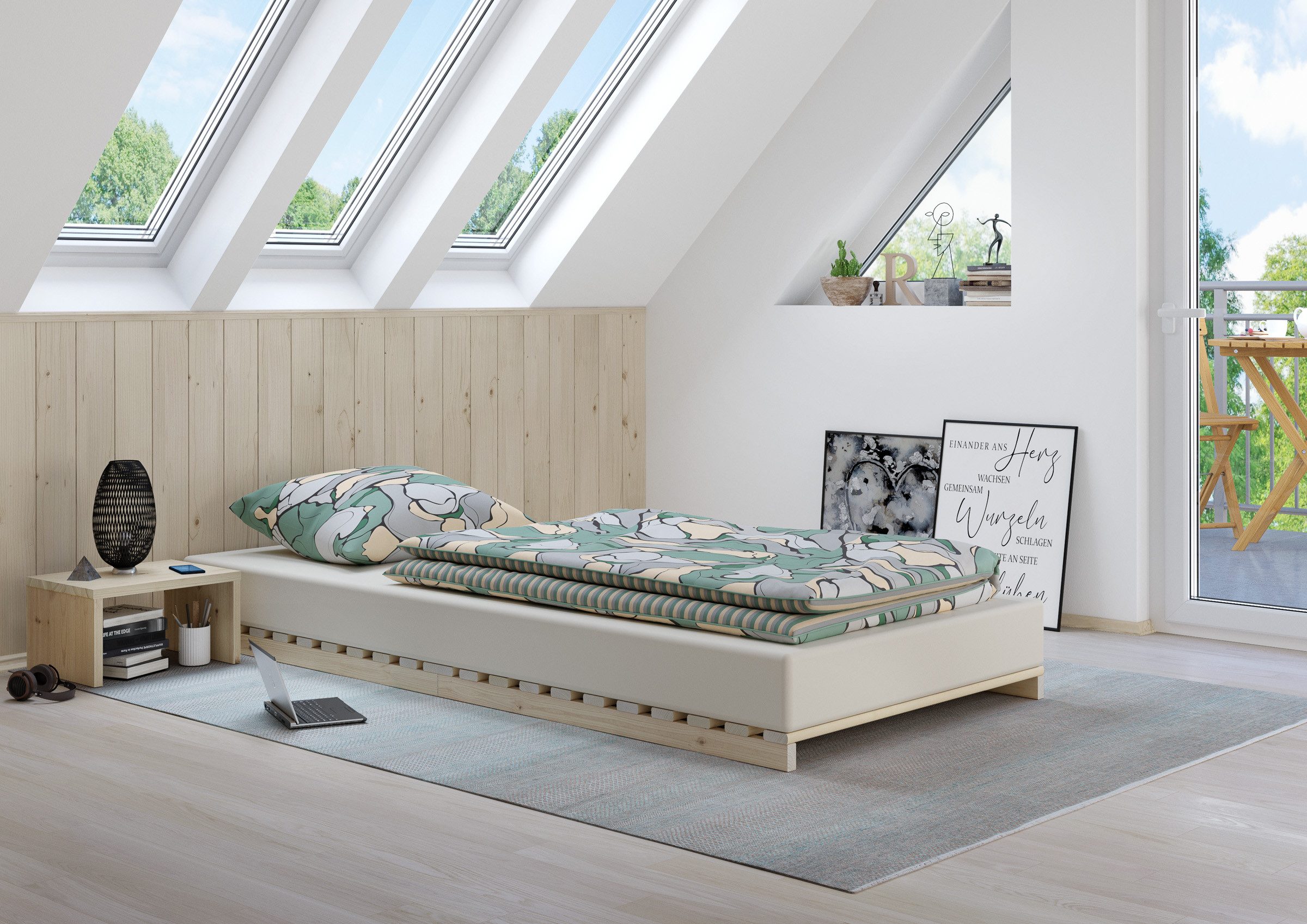 ERST-HOLZ Futonbett Niederflurbett Metallfrei 90 x 200 cm Futon Fichte Massiv, Fichte unbehandelt