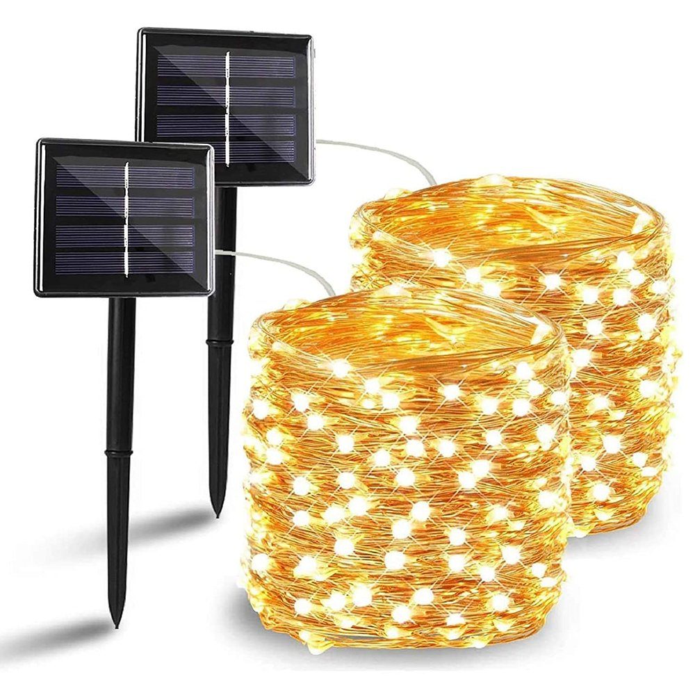 zggzerg LED-Lichterkette 2 Stück Solar LED/ LED Warmweiß 200 Lichterkette 100 Lichterkette Aussen