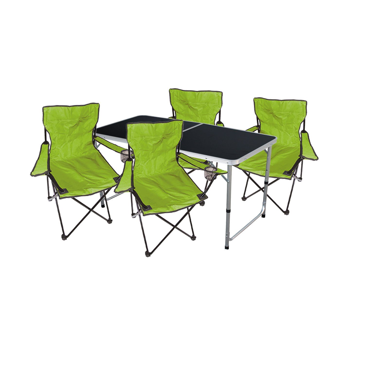 Mojawo Essgruppe 5-teiliges Campingmöbel Set Lime Tisch höhenverstellbar mit Tasche