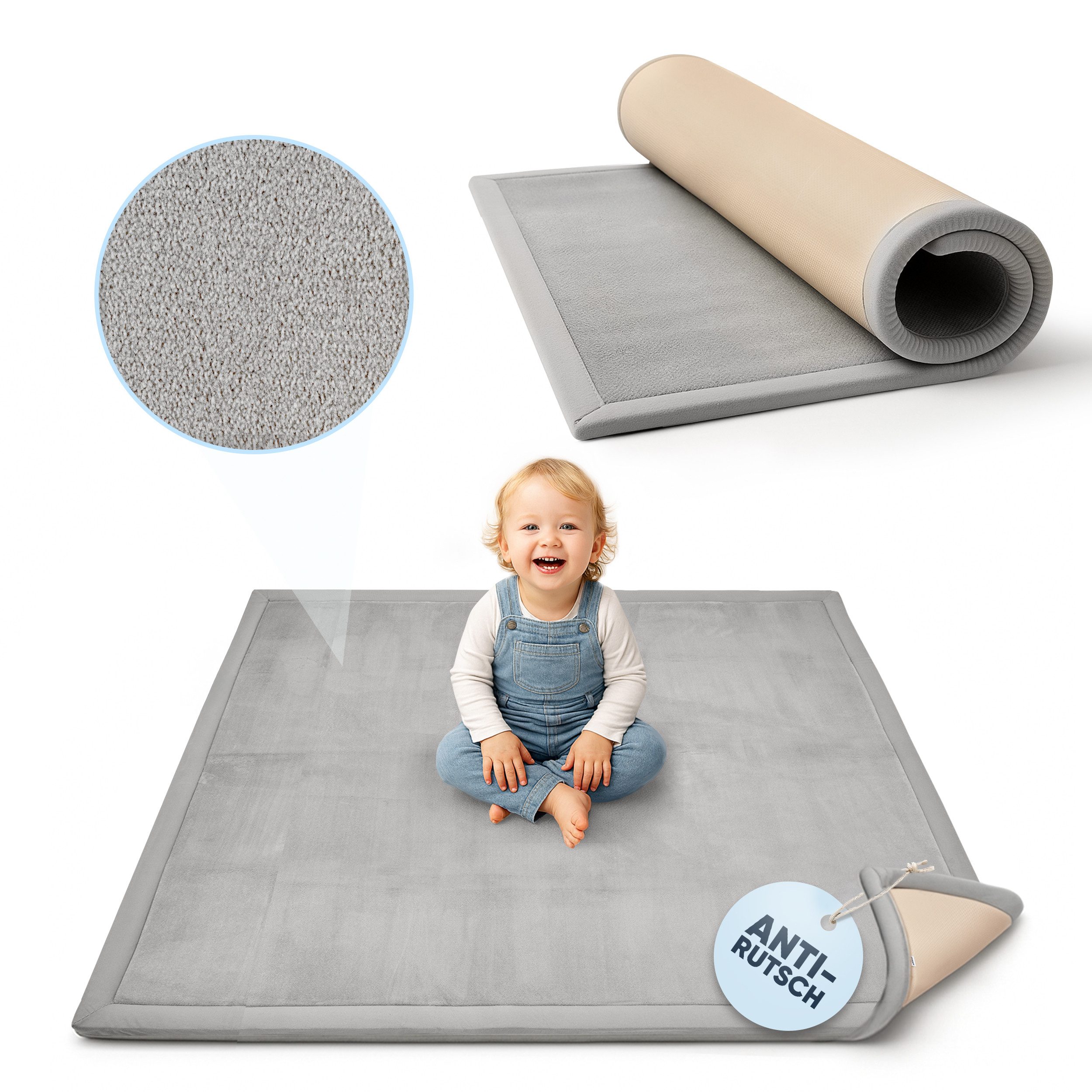 BabyBeFun Spielmatte [Extra Weich] 3cm dicke Krabbelmatte Baby, hochwertiger Memory-Schaum, Rutschfest, Deutsche Marke