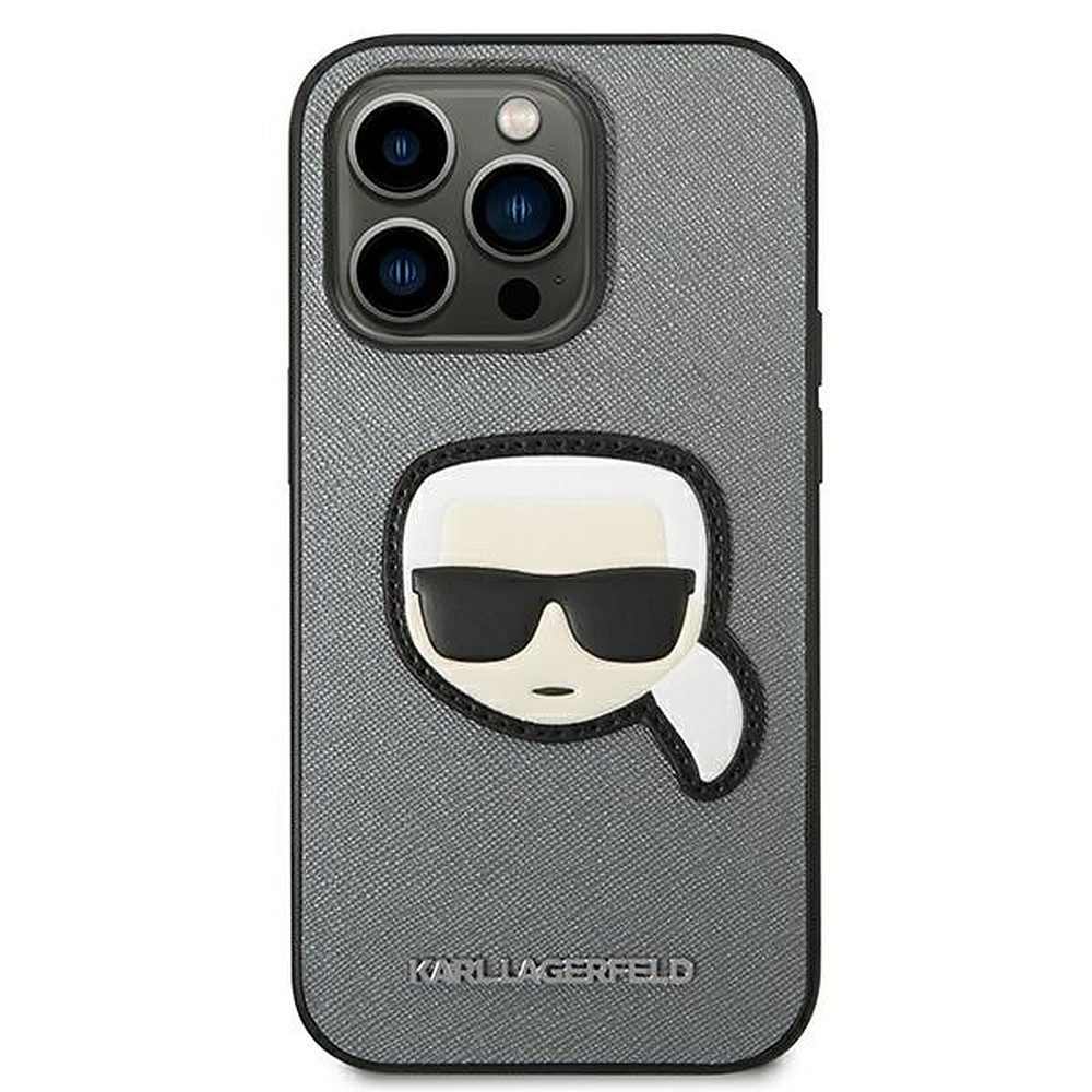 KARL LAGERFELD Handyhülle Schutzhülle Designerhülle Rückschale 6,7 Zoll, Saffiano-Kunstleder, 3D-Karl-Patch, stoßfeste TPU-Seiten