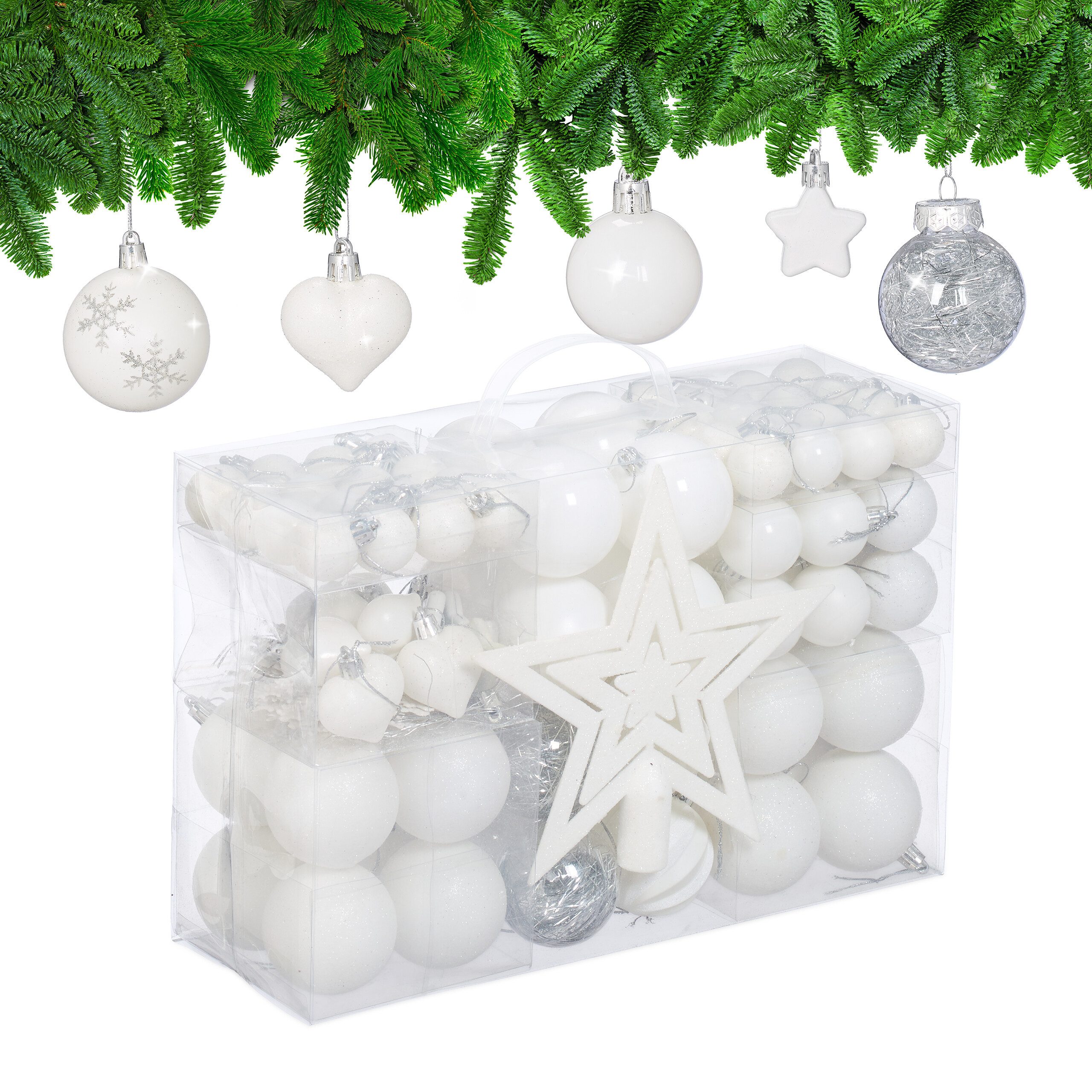 relaxdays Weihnachtsbaumkugel Weihnachtskugeln im 101er Set (101 St), weiß