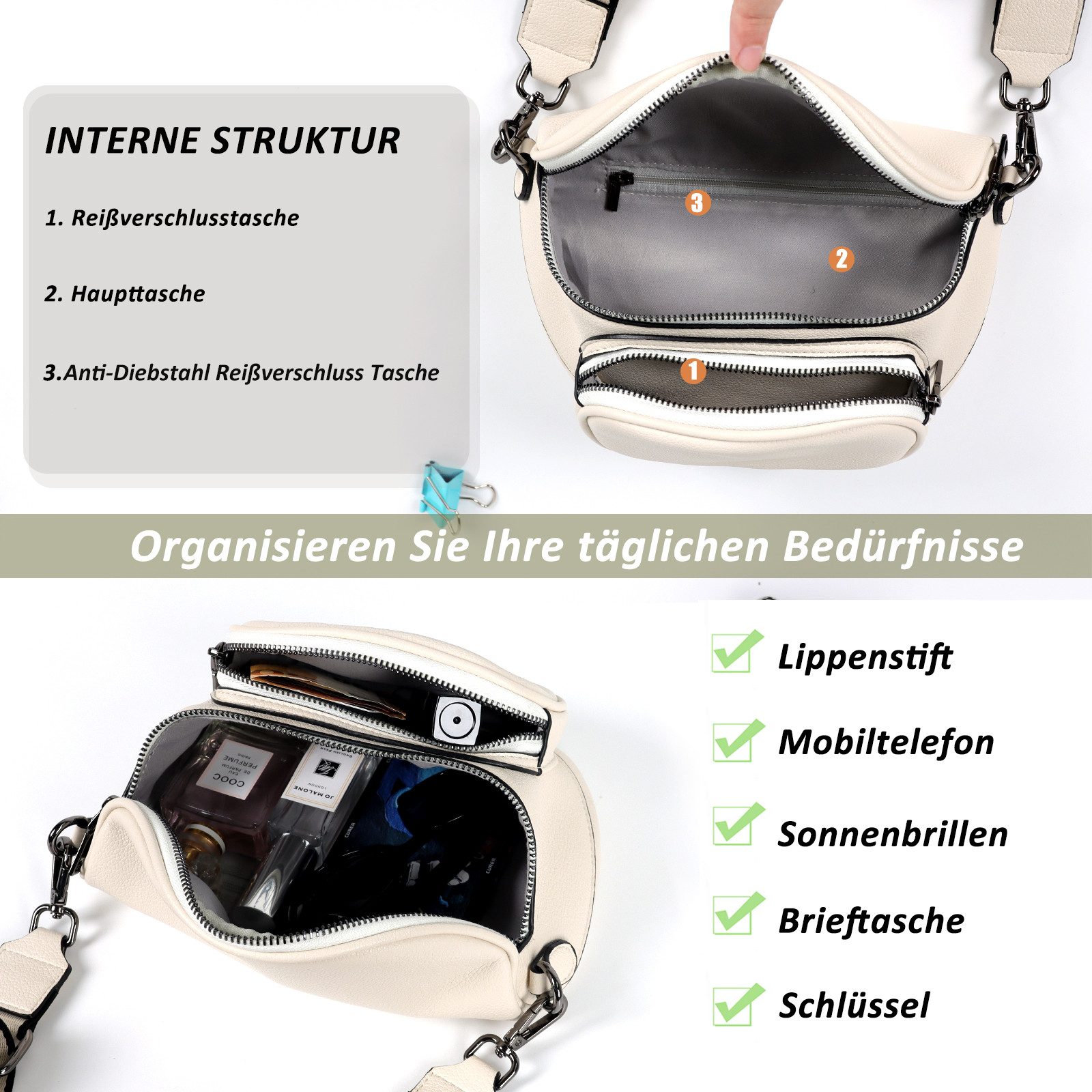 TAN.TOMI Bauchtasche Damen Bauchtasche,Umhängetasche Damen Klein Crossbody Bag Bauchtasche, als Schultertasche tragbar mit Verstellbare Schultergurte – Bild 5 von 5