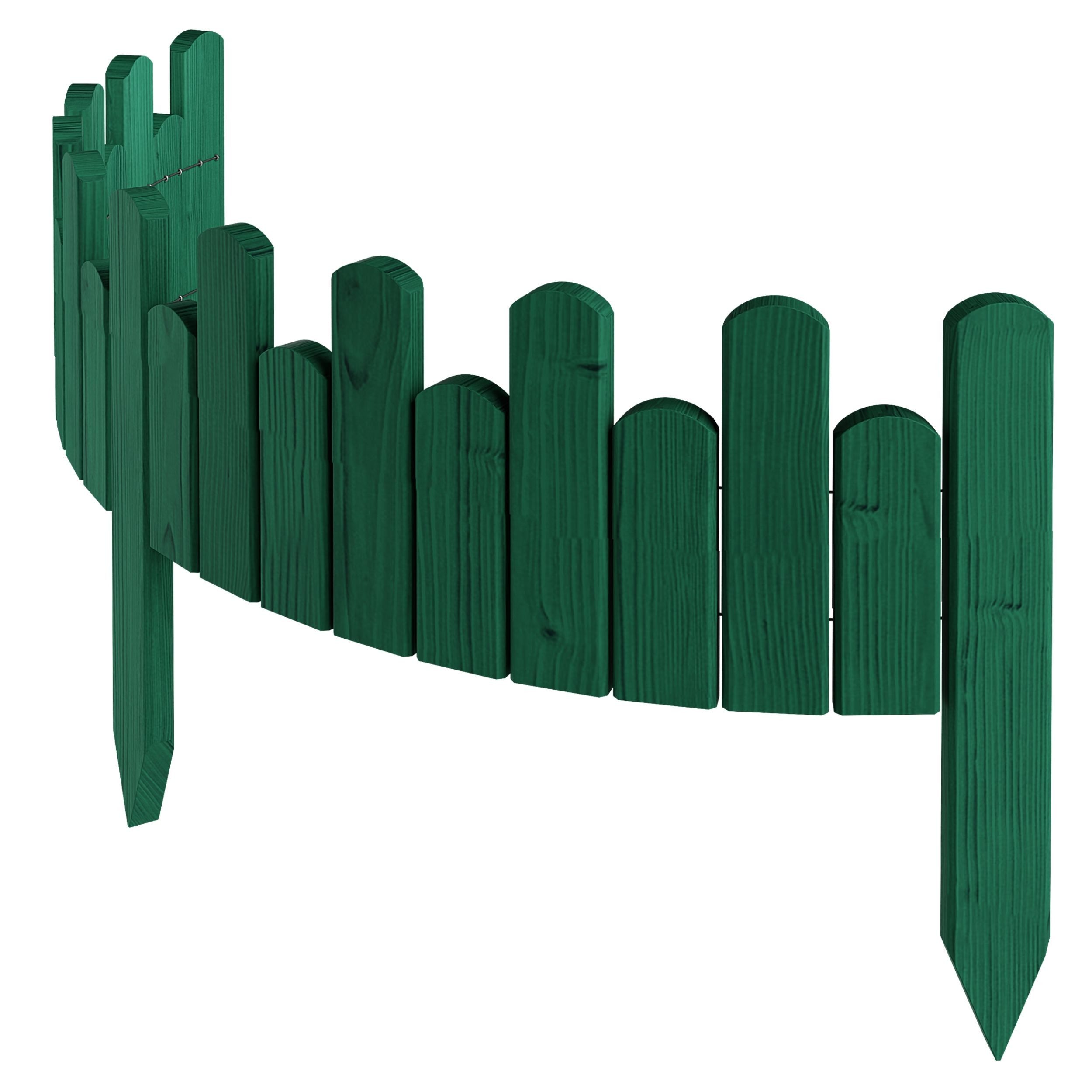 Floranica Palisade Beeteinfassung Rasenkante Flexible Holzzaun Gartenzaun Palisade, LxH: 100x15 cm, Grün, Rasenkante, Begrenzung von Blumenbeeten, Kräutergarten und Gartenwegen