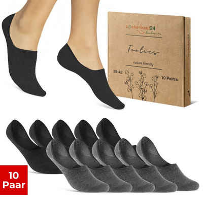 sockenkauf24 Füßlinge 10 Paar Premium Füßlinge aus gekämmter Baumwolle Damen & Herren (Schwarz/Grau, 39-42) Sneaker Socken ohne drückende Naht (Exclusive Line) - 70103T WP