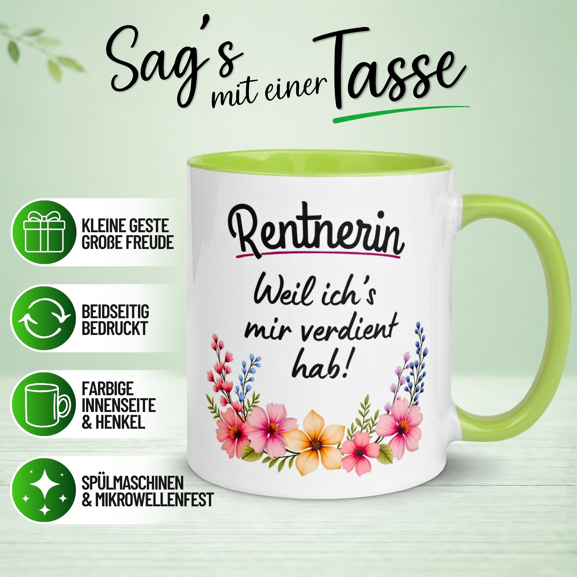 Momentals Tasse Rente Frau – Weil ichs mir verdient hab – Geschenk Rentnerin Ruhestand, Gratis Versand · Links-&Rechtshänder · Spülmaschinenfest