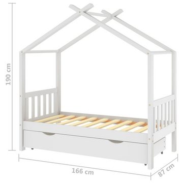 vidaXL Kinderbett Kinderbett Himmelbett mit Schublade Weiß Massivholz Kiefer 80x160 cm