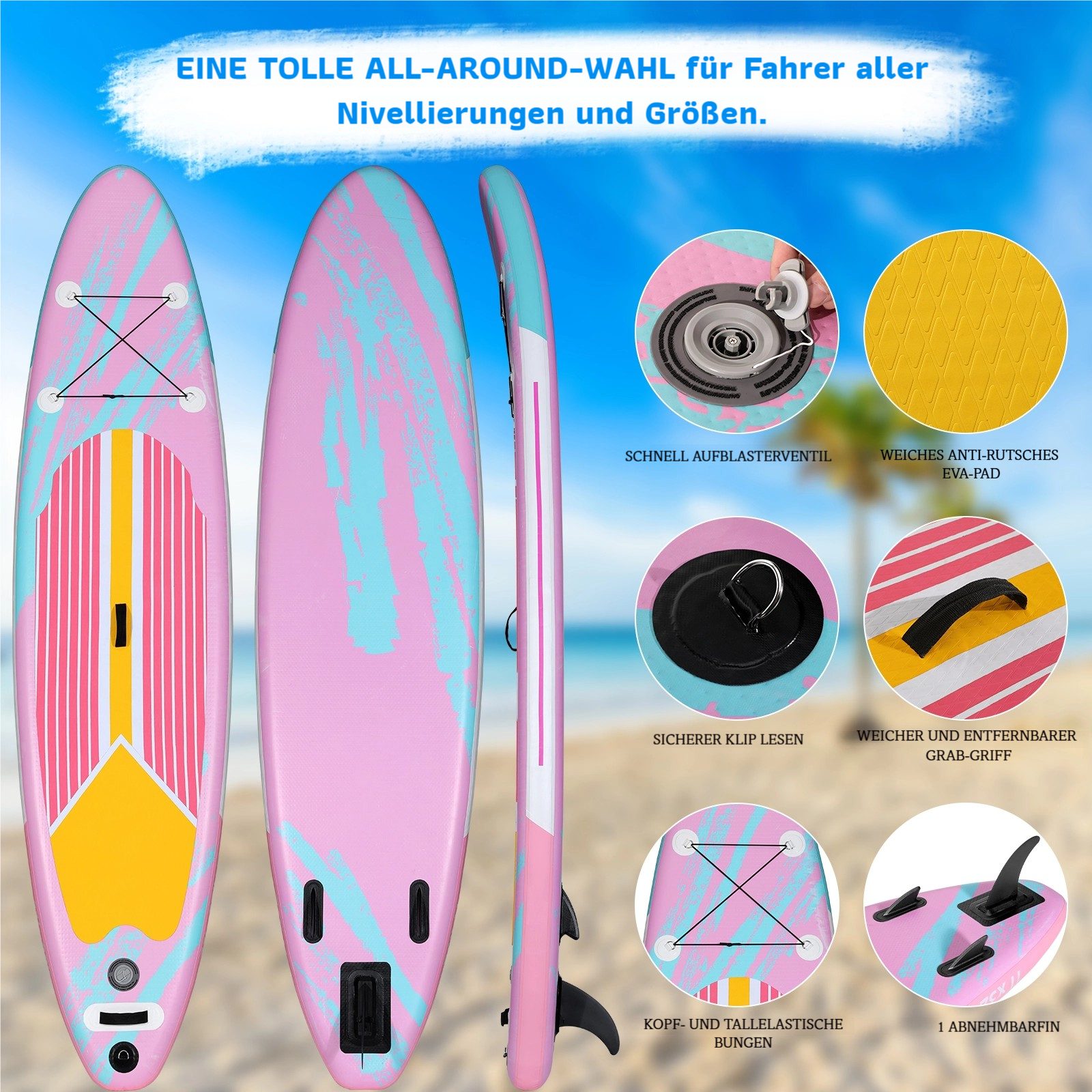 TLGREEN SUP-Board 305 x 76x 15 cm Inflatable Stand Up Paddle Board, (Surfbrett 10FT, Komplettes Zubehör, Verstellbares Paddel, Pumpe, Reiserucksack, Leine, Erwachsene Paddelboard), für Wassersport und Paddling,Tragfähigkeit 200KG