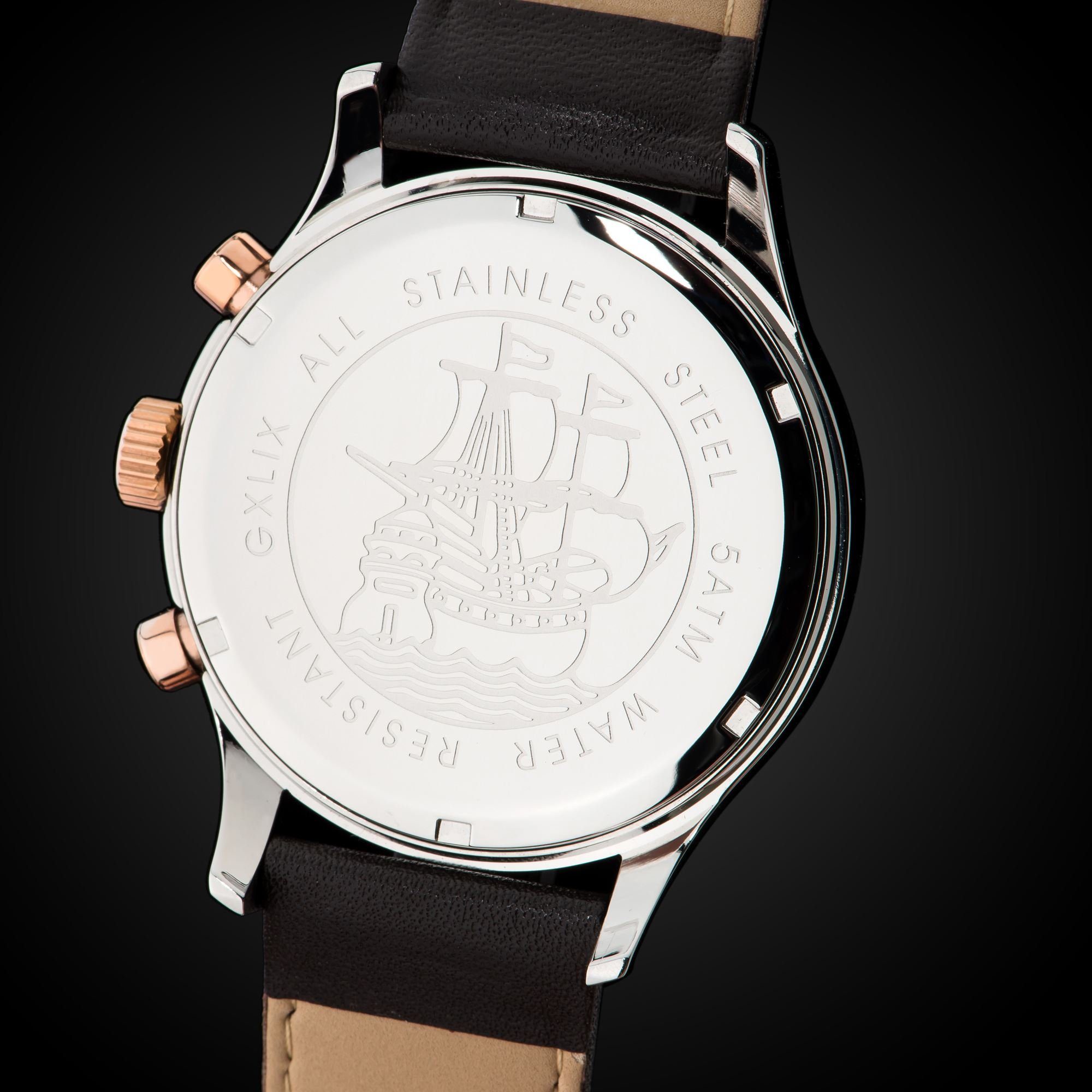 Gigandet Chronograph Armbanduhr, Herrenuhr, Sportuhr, 44mm, SKYSCRAPER G49-001, Mineralglas, Datumsanzeige, Lederband, 5bar/50m wasserdicht