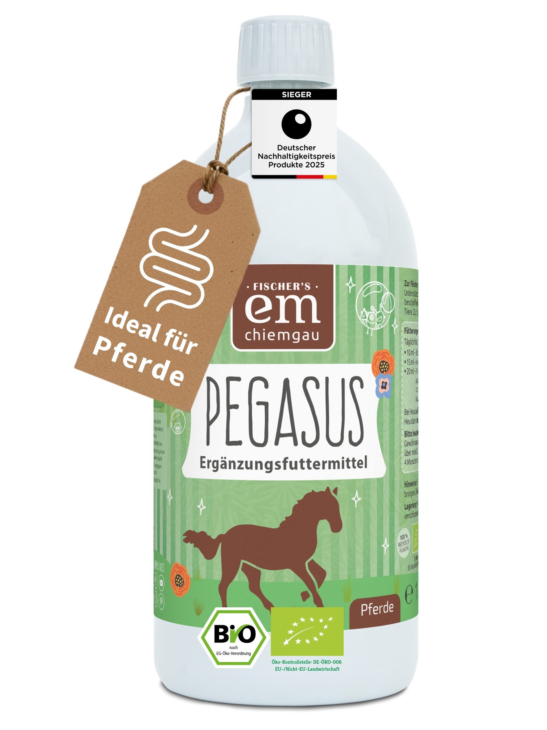 Fischer's EM-Chiemgau Pegasus Bio-Ergänzungsfuttermittel für Pferde, Ergänzungsfuttermittel für: Pferde, Bio-Qualität, mit Lein- und Flohsamen, unterstützt das Darmgeschehen