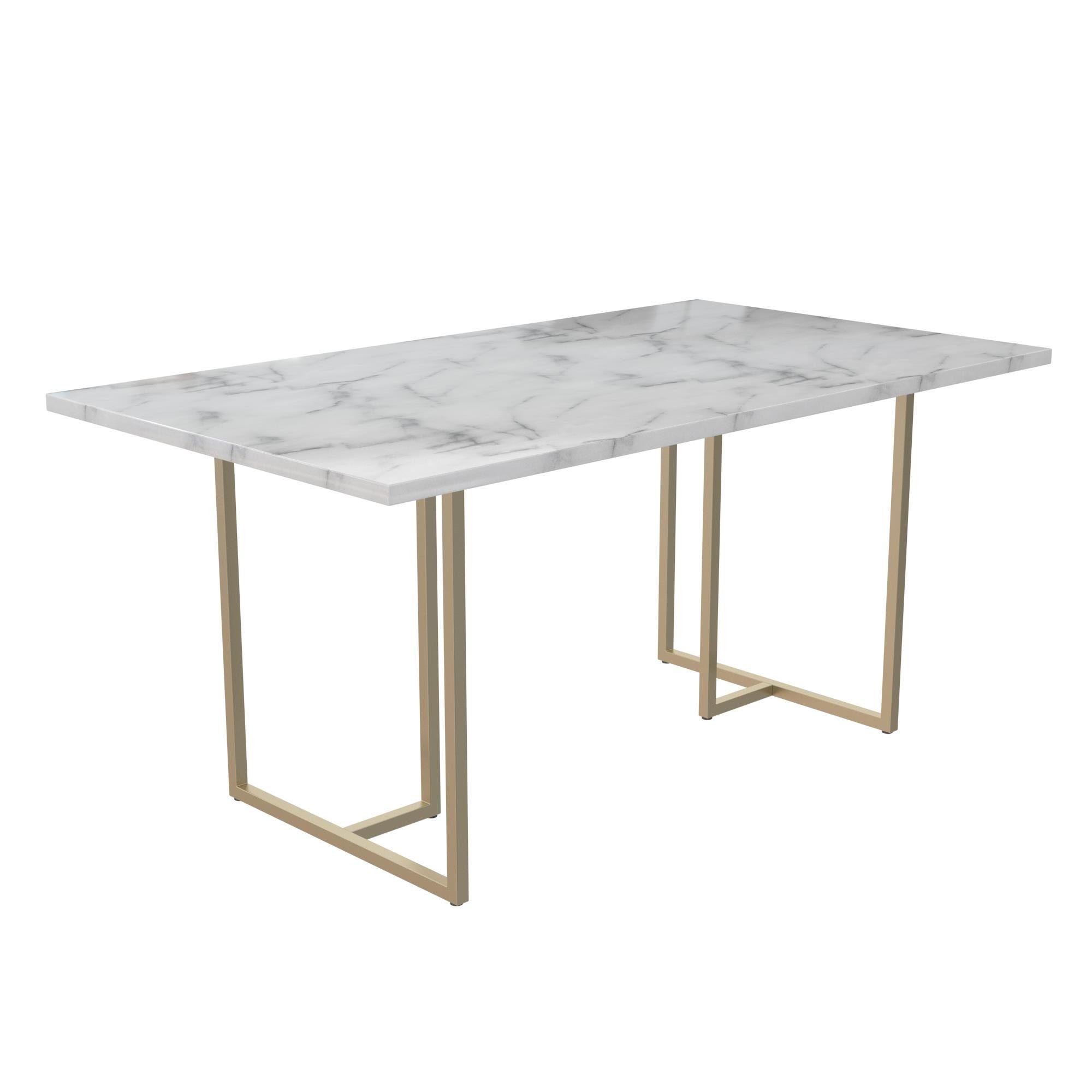 loft24 Esstisch Astor, Tisch in Marmoroptik mit Metallgestell, Breite 162,5 cm weiß