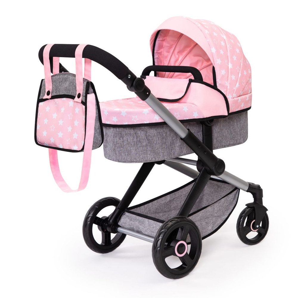 Babypuppe Kombi Puppenwagen Xeo - Rosa-Grau