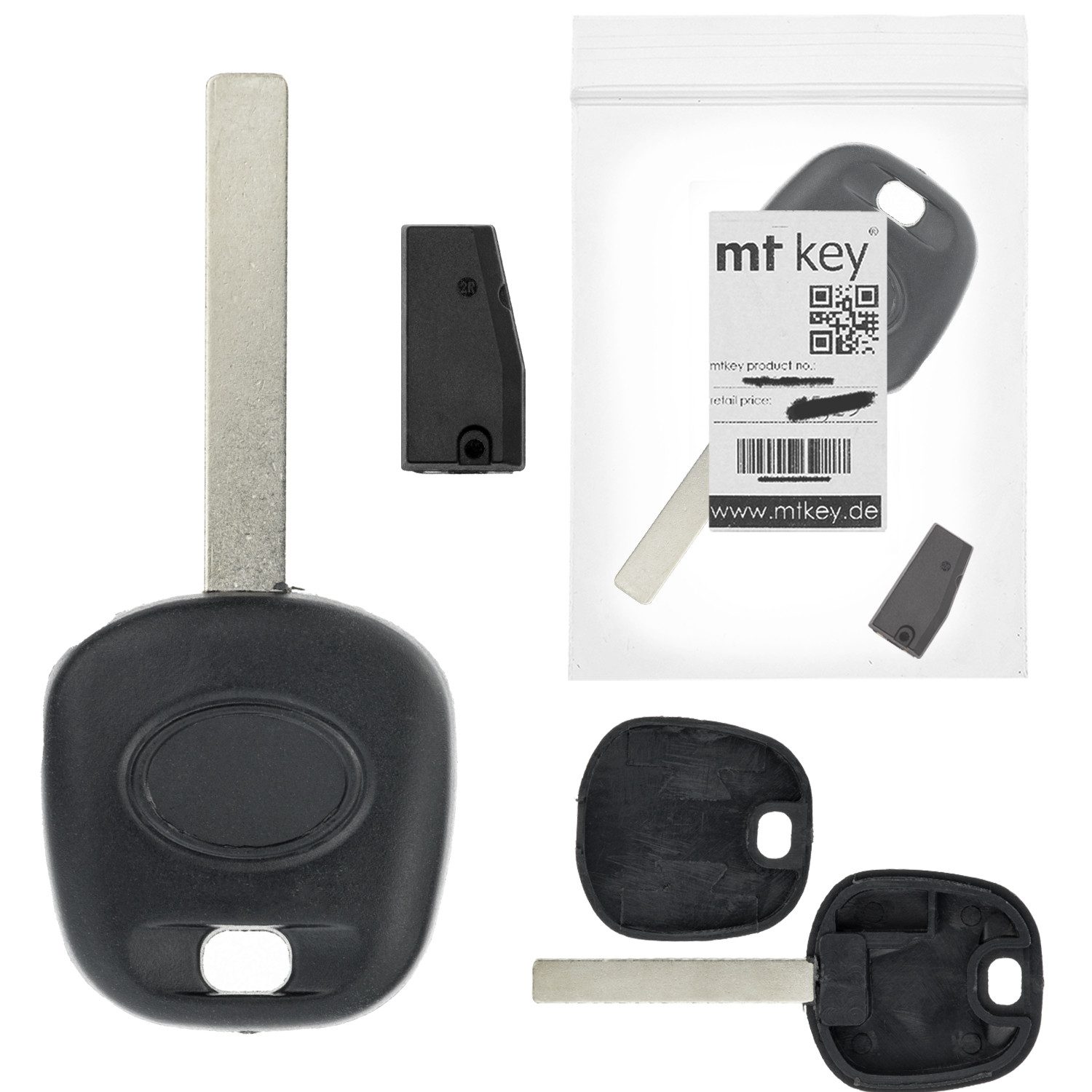 mt-key Schlüsseltasche Auto Zünd Schlüssel Rohling TOY51 + ID74 Transponder (Set), für Toyota Auris (AB 13)