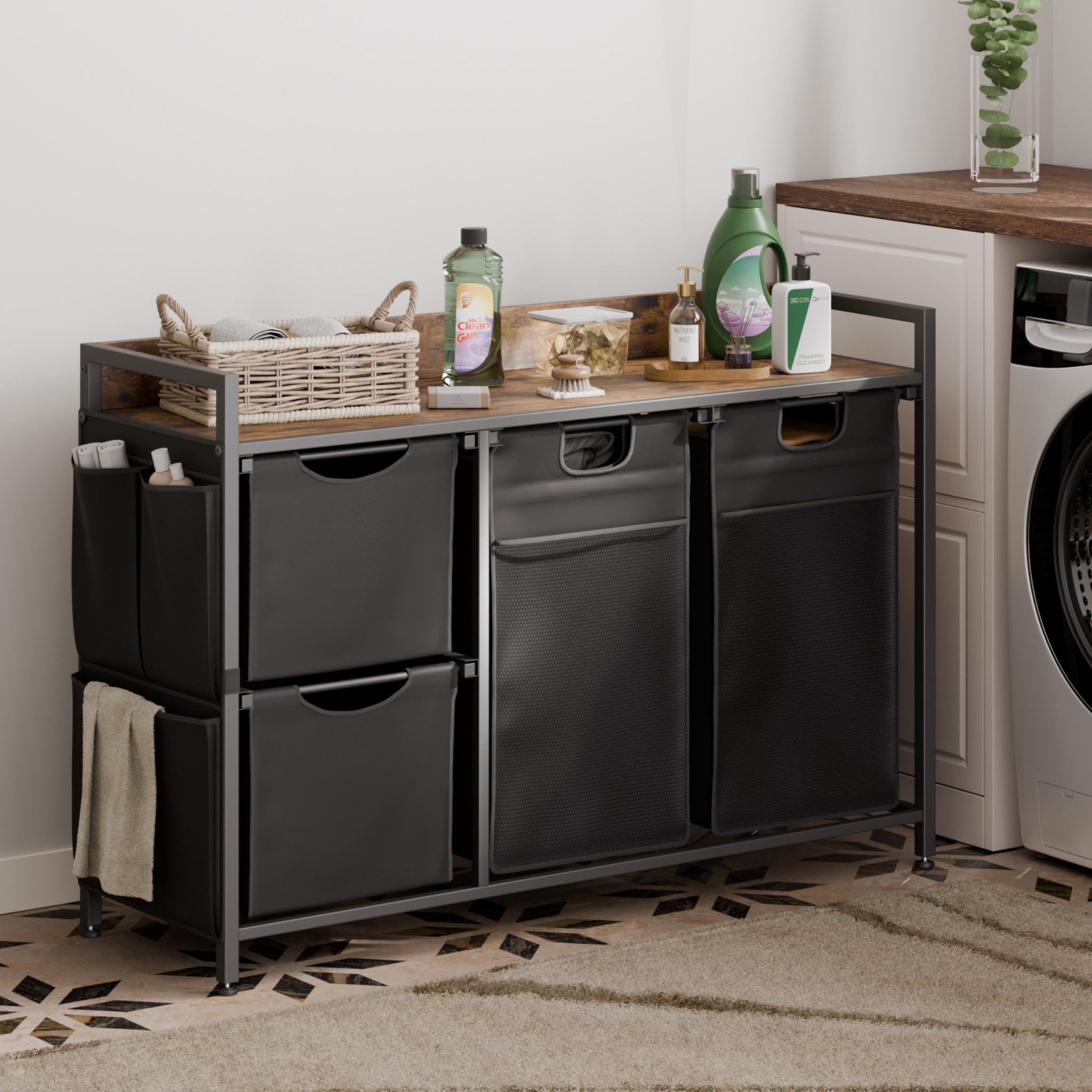 Mondeer Wäschekorb Metallgestell Wäschesammler (4 St., 150L), mit 4 abgetrennten Säcken, mit Ablage & austauschbaren Rollen