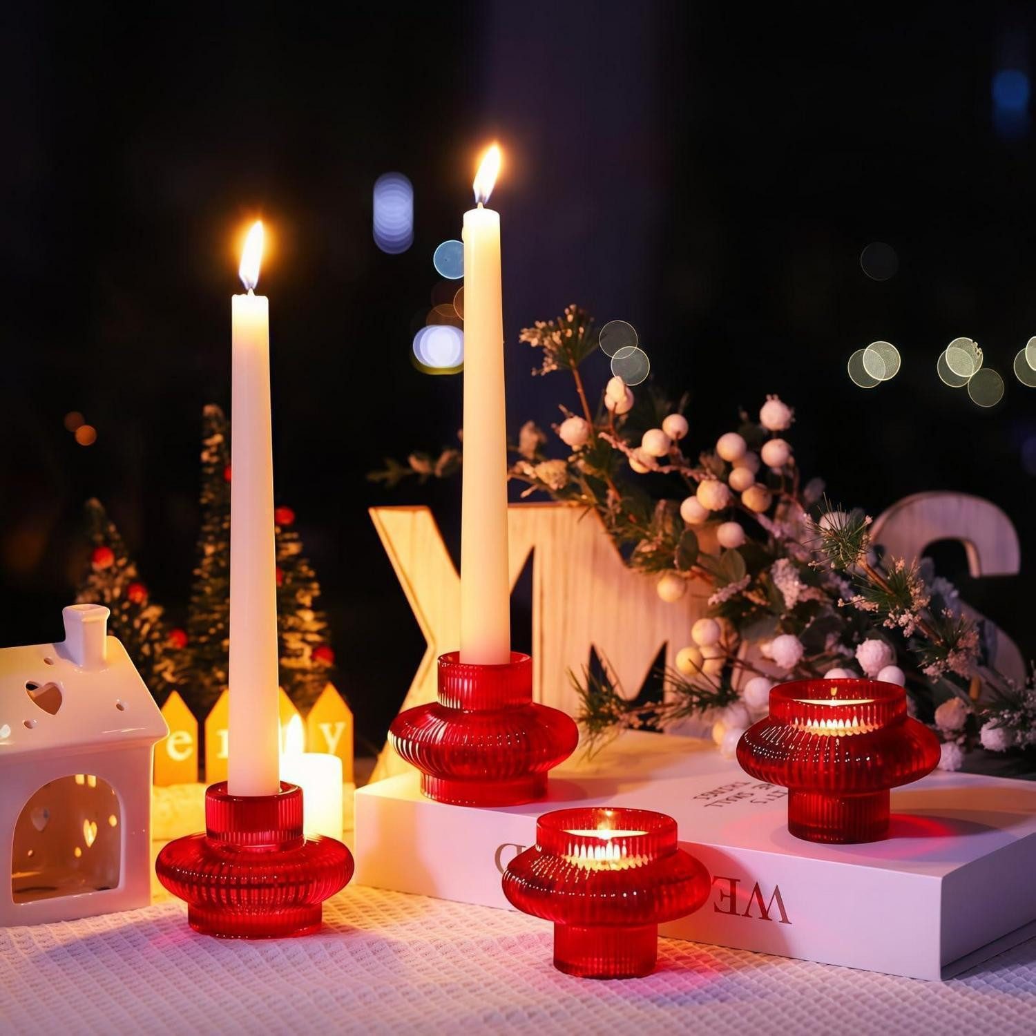 LuxusKollektion Tischkerzenhalter 6 Kerzenständer Glas Rot konisch (6 St)
