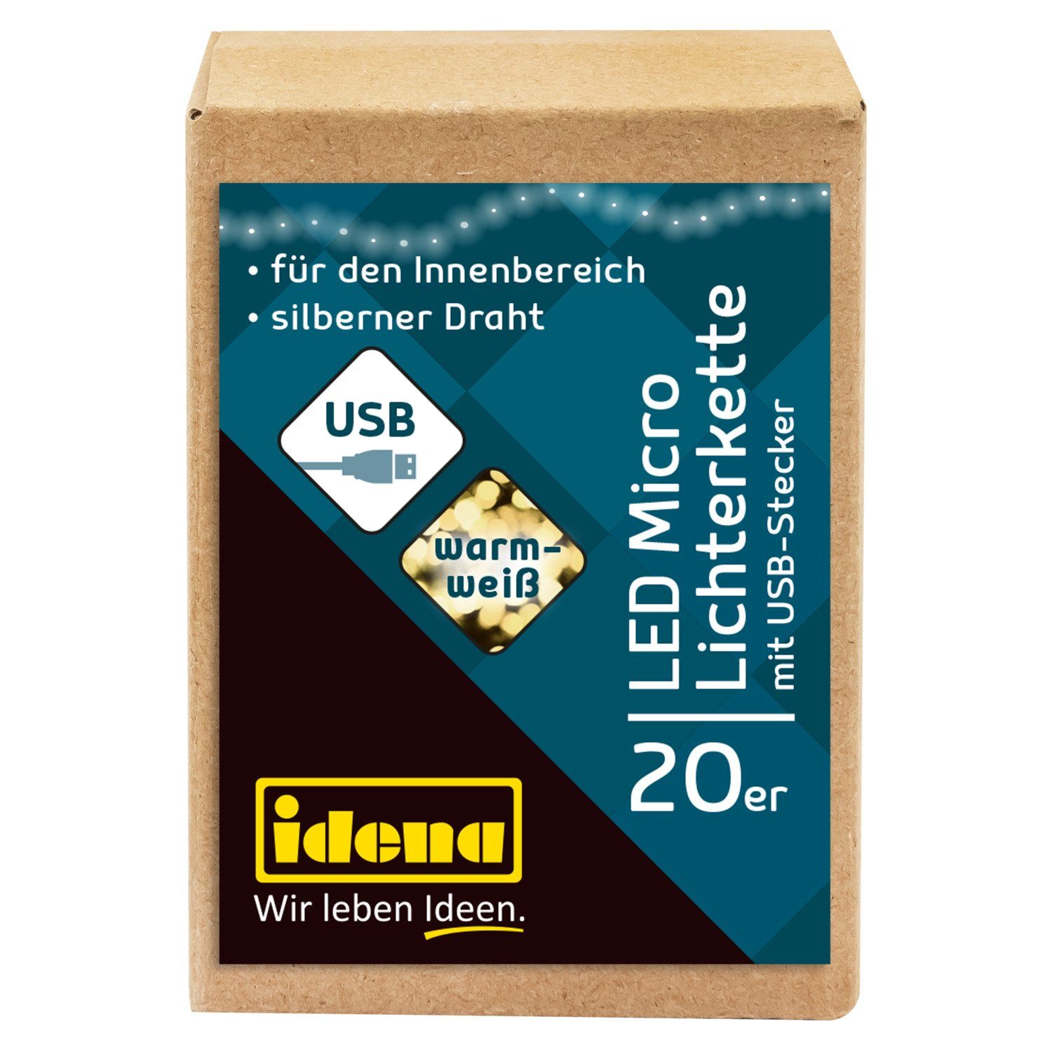 Idena LED-Lichterkette Idena 30256 - LED Micro Lichterkette mit 20 LEDs in Warmweiß, mit USB – Bild 3 von 5