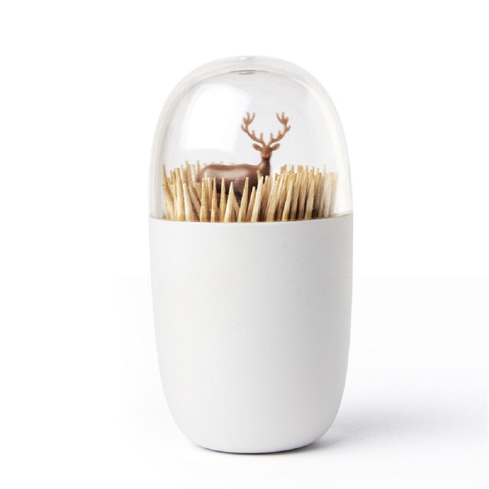 Qualy Design Zahnstocherspender Hirsch, (ca. Ø 4,8 x 9,5 cm, 1-tlg., Kunststoff), leicht nachfüllbar, mit transparentem Deckel