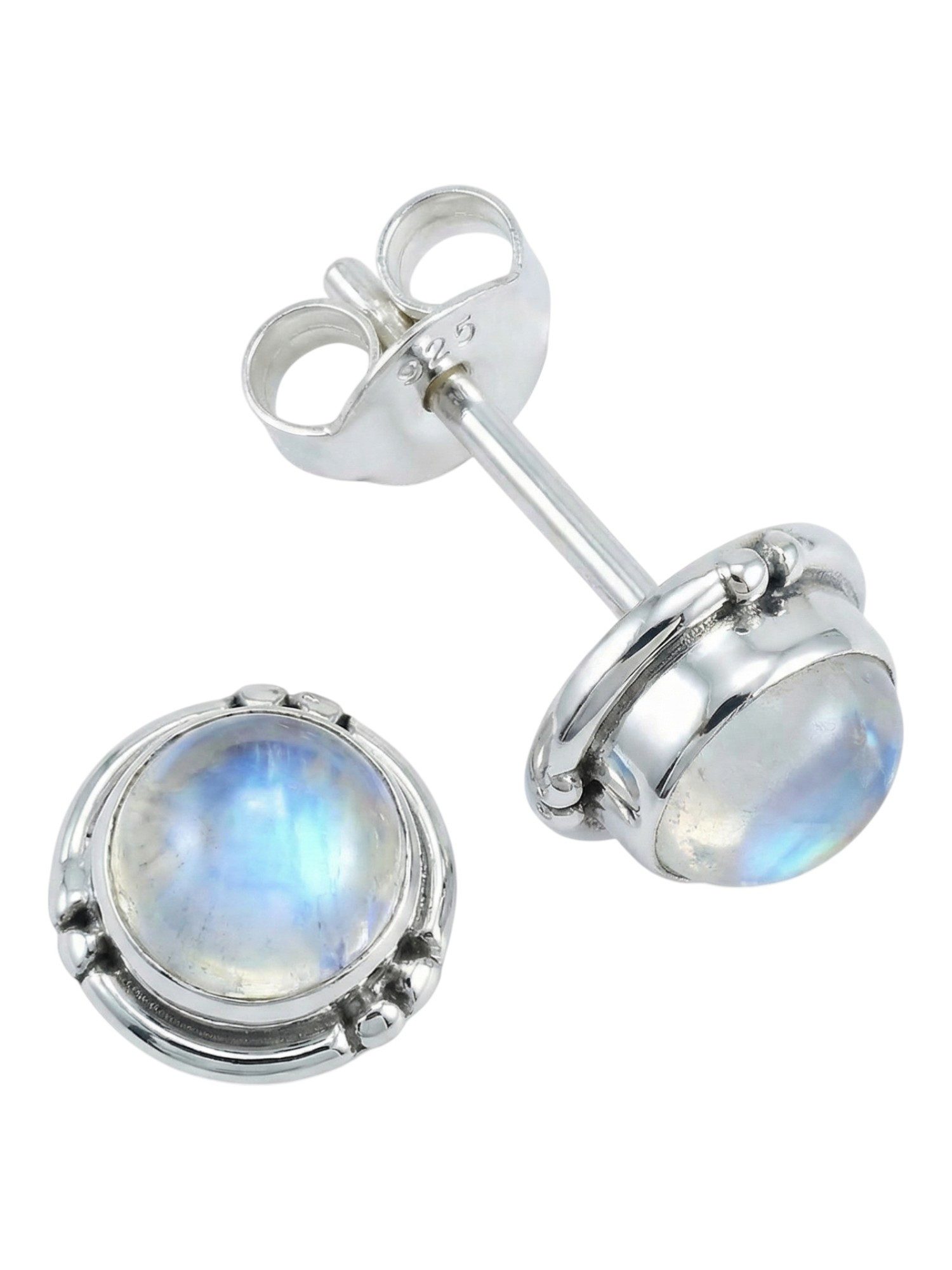 Paar Ohrstecker LITANG aus 925 Silber mit Regenbogen Mondstein