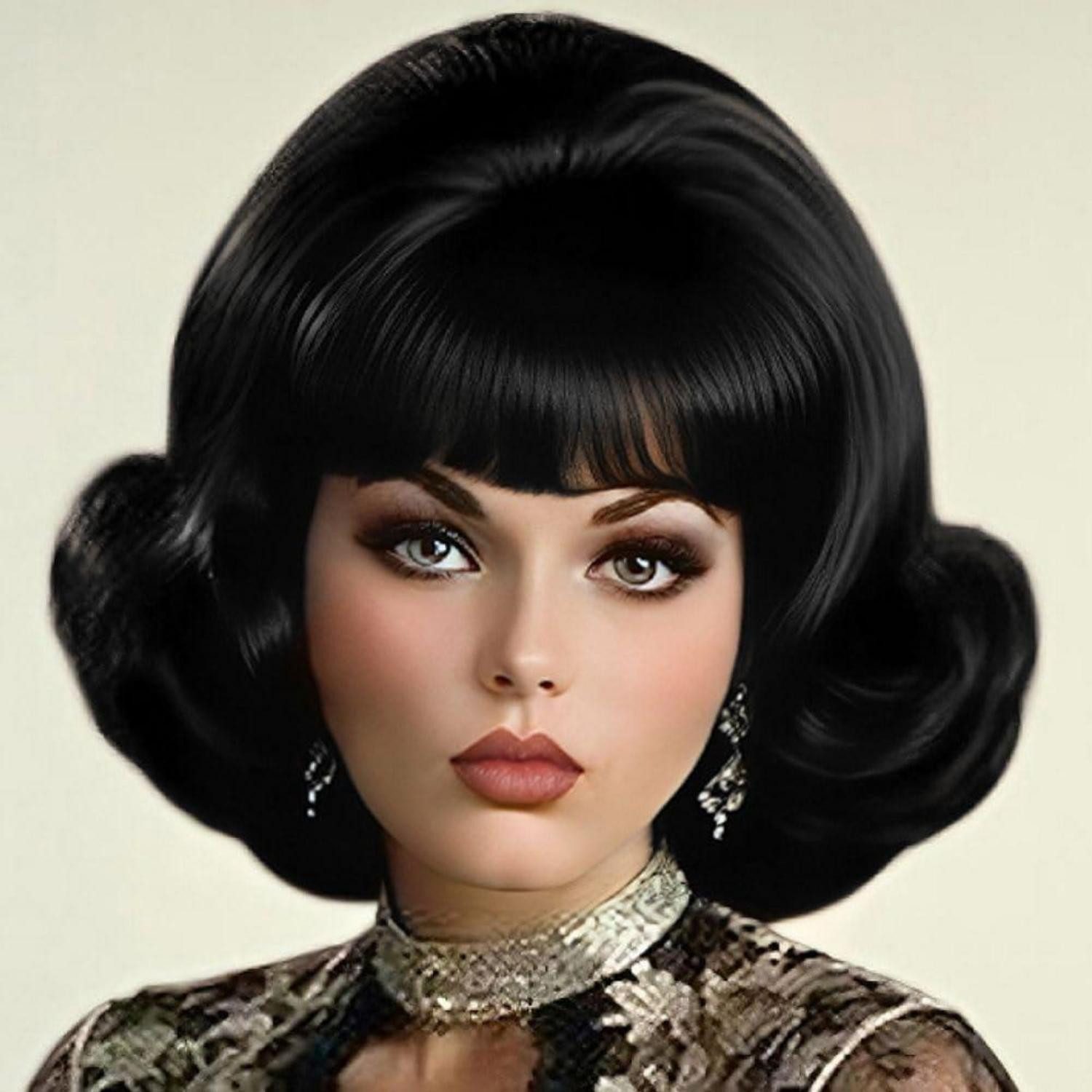 Kostüm-Perücke Perücke Bienenstock Damen Bouffant Lockig Pony Halloween Schwarz Curly