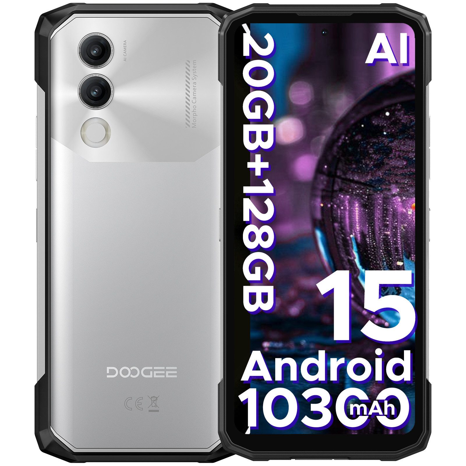 DOOGEE Blade 20 Android 15 Outdoor Handy Ohne Vertrag Smartphone (6.6 Zoll, 128 GB Speicherplatz, 16 MP Kamera, 90Hz,20GB+128GB/2TB, Ultradünn 15,8mm,10300mAh 16MP Kamera NFC/Face ID)