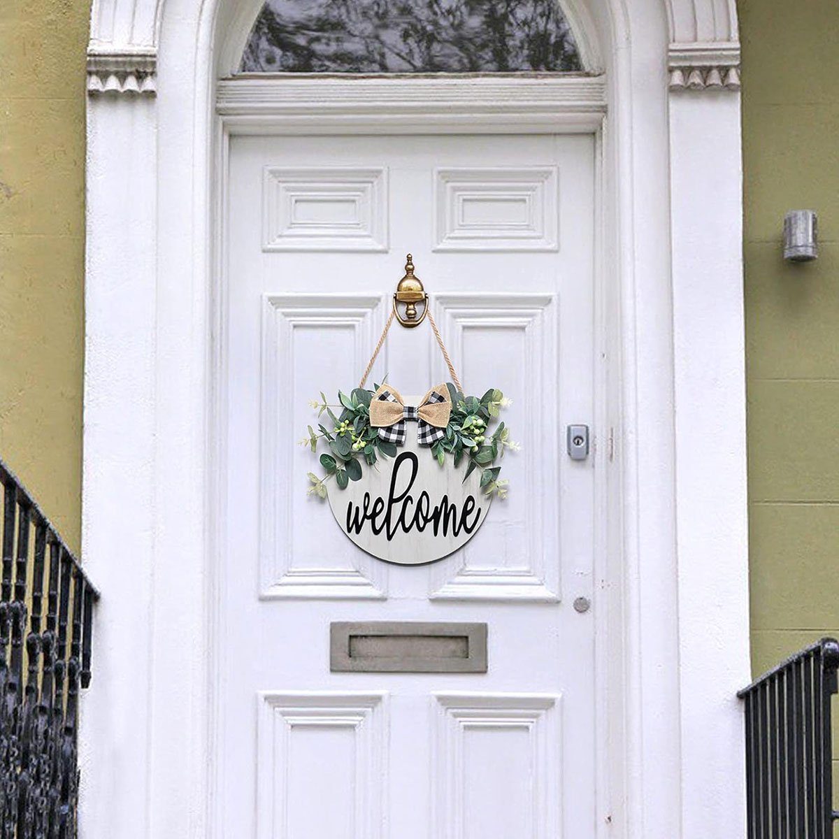 CTGtree Dekohänger Willkommensschild für Haustür im Aufhängen zum Willkommen Dekorationen weißen Band