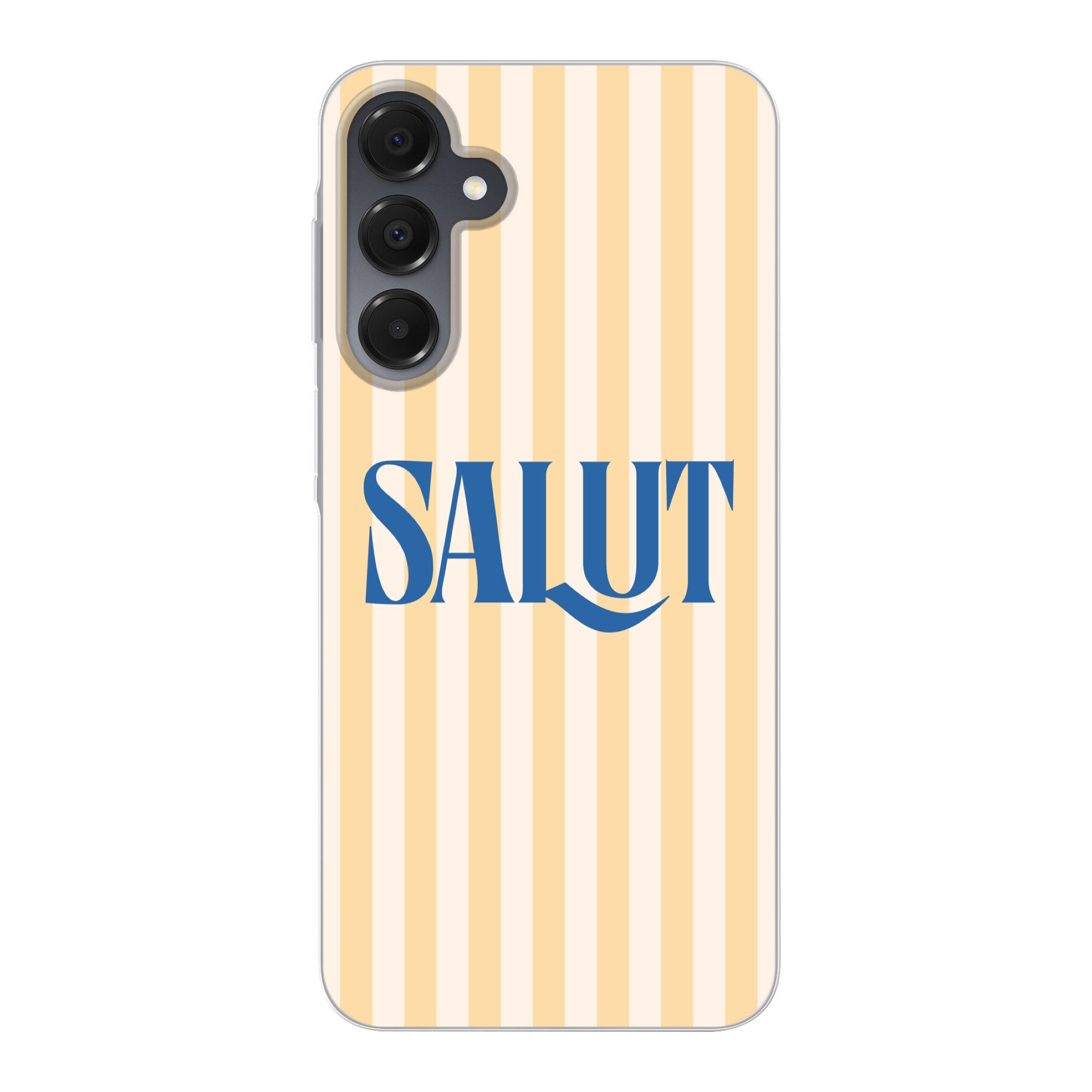MuchoWow Handyhülle für Samsung Galaxy A16 5G Salut - Zitat - Streifen - Gelb - Blau - Wei, Phone Case, Silikon, Schutzhülle Dünn