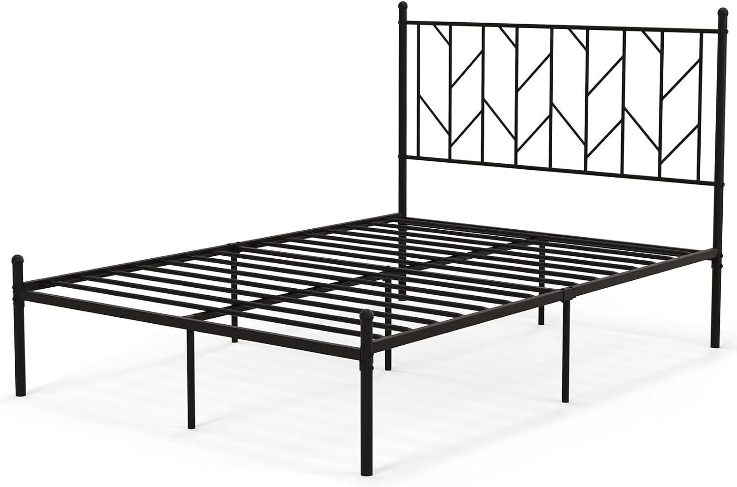 KOMFOTTEU Metallbett Doppelbettgestell, mit Kopfteil, bis 360 kg Belastbar, 190 x 140 x 10 cm schwarz