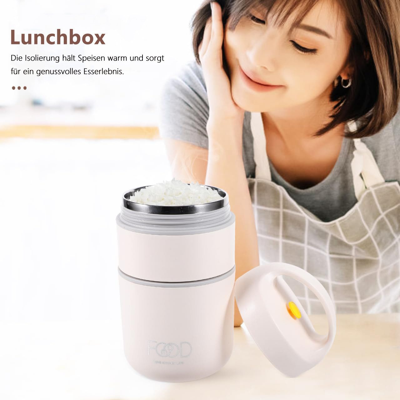 Zaewry Thermobehälter Edelstahl Lunchbox to go – Warmhaltebehälter Edelstahl, Edelstahl, Auslaufsicherer Lunchbox - Vielseitiger Müsli to go Becher – Bild 2 von 5
