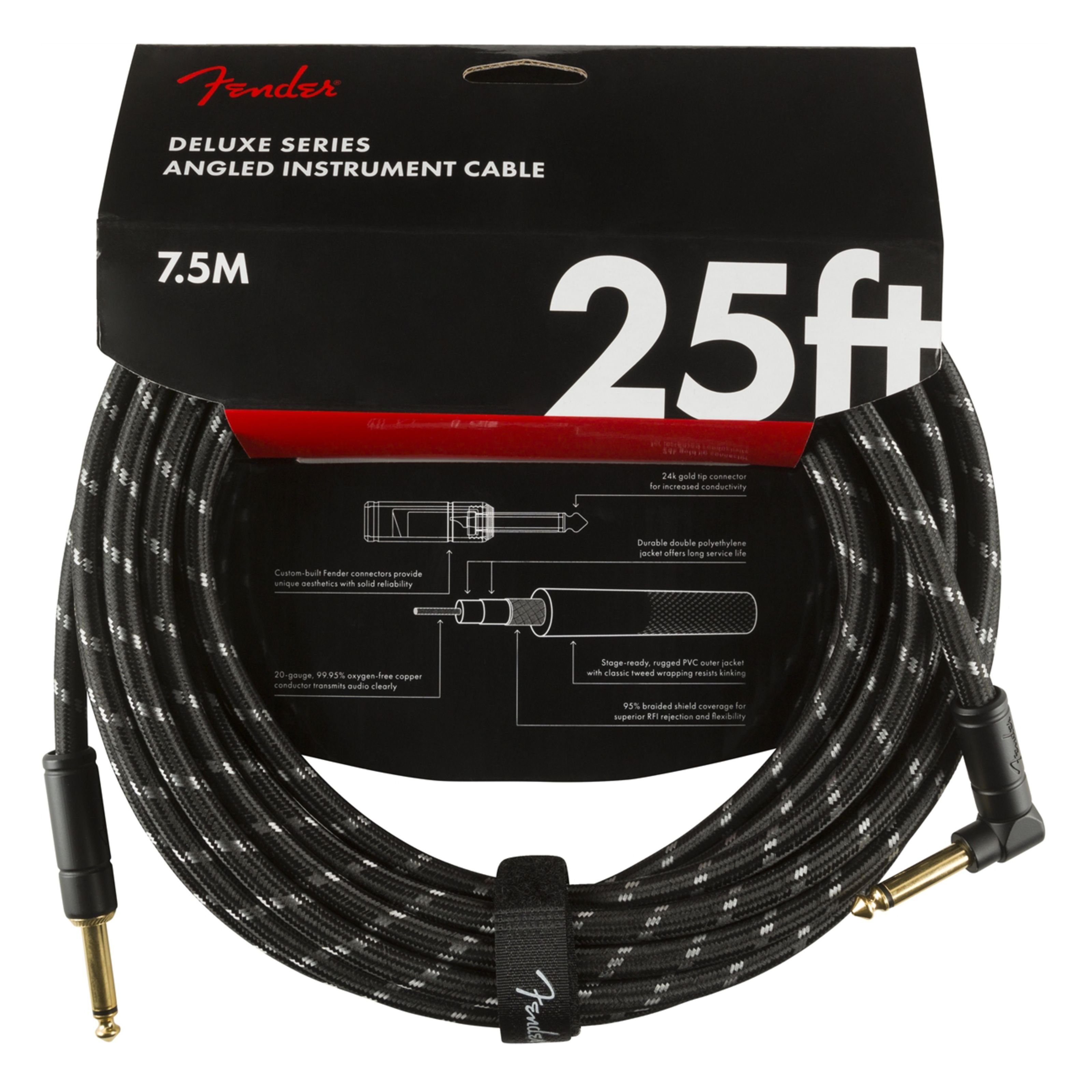 Fender Instrumentenkabel, Deluxe Tweed Instrument Cable BLK 7,5 m - Instrumentenkabel