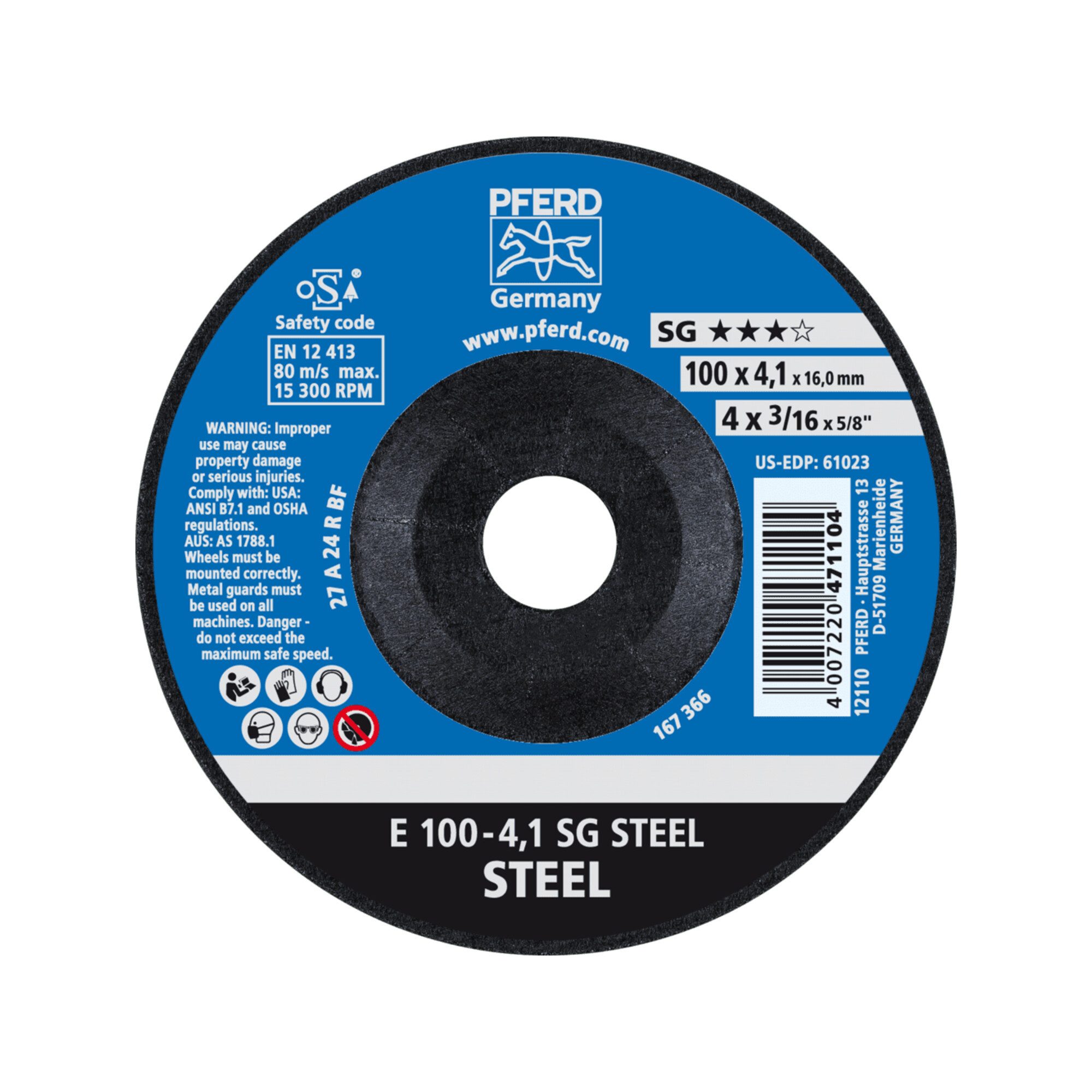 Pferd Schruppscheibe PFERD TOOLS Schruppscheibe E 100x4,1x16 mm Leistungslinie SG STEEL für