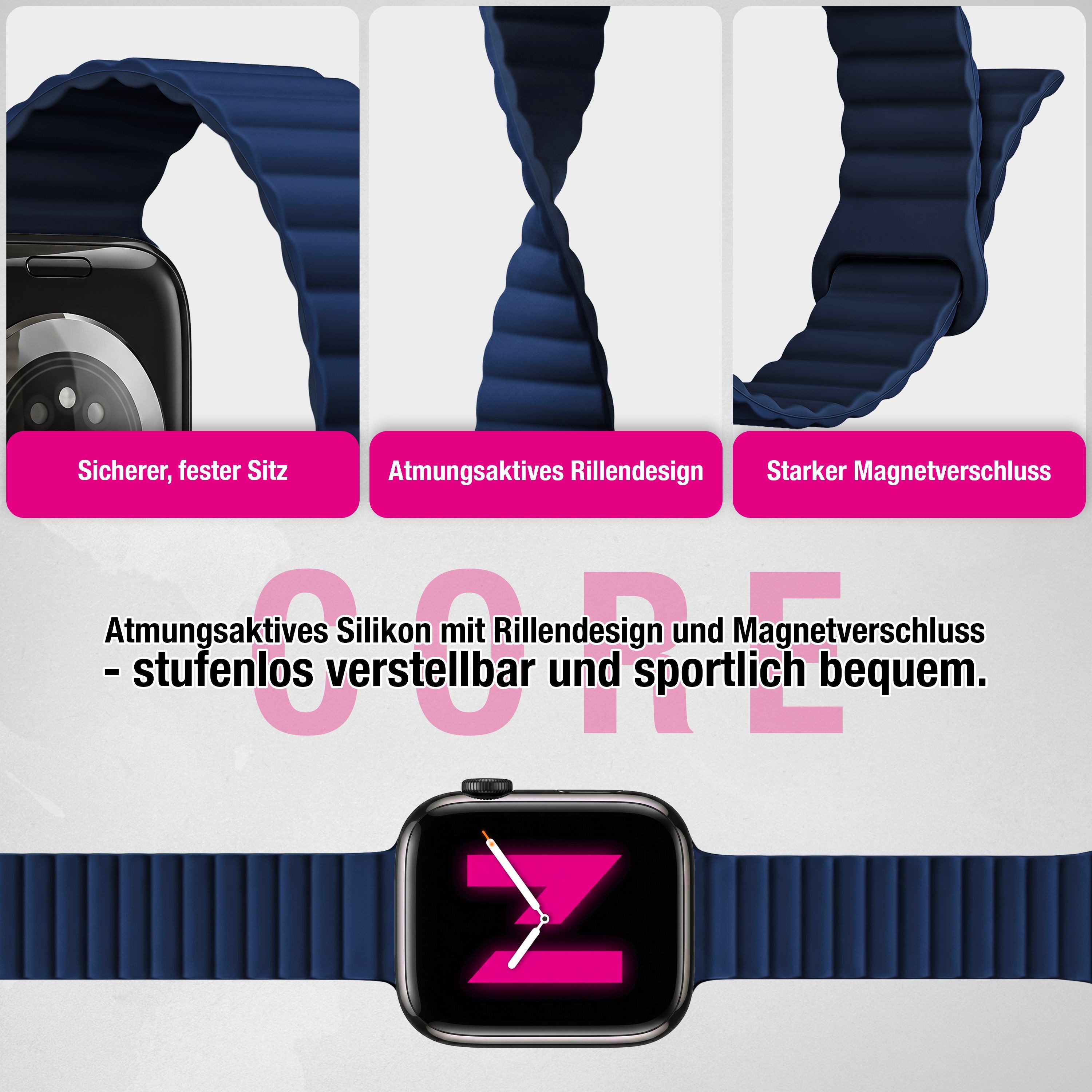 Nalia Smartwatch-Armband Apple Watch 38mm/40/41/42(Serie 10/11), Magnetisches Silikon Ersatzband / für Sport Fitness Uhr / Atmungsaktiv