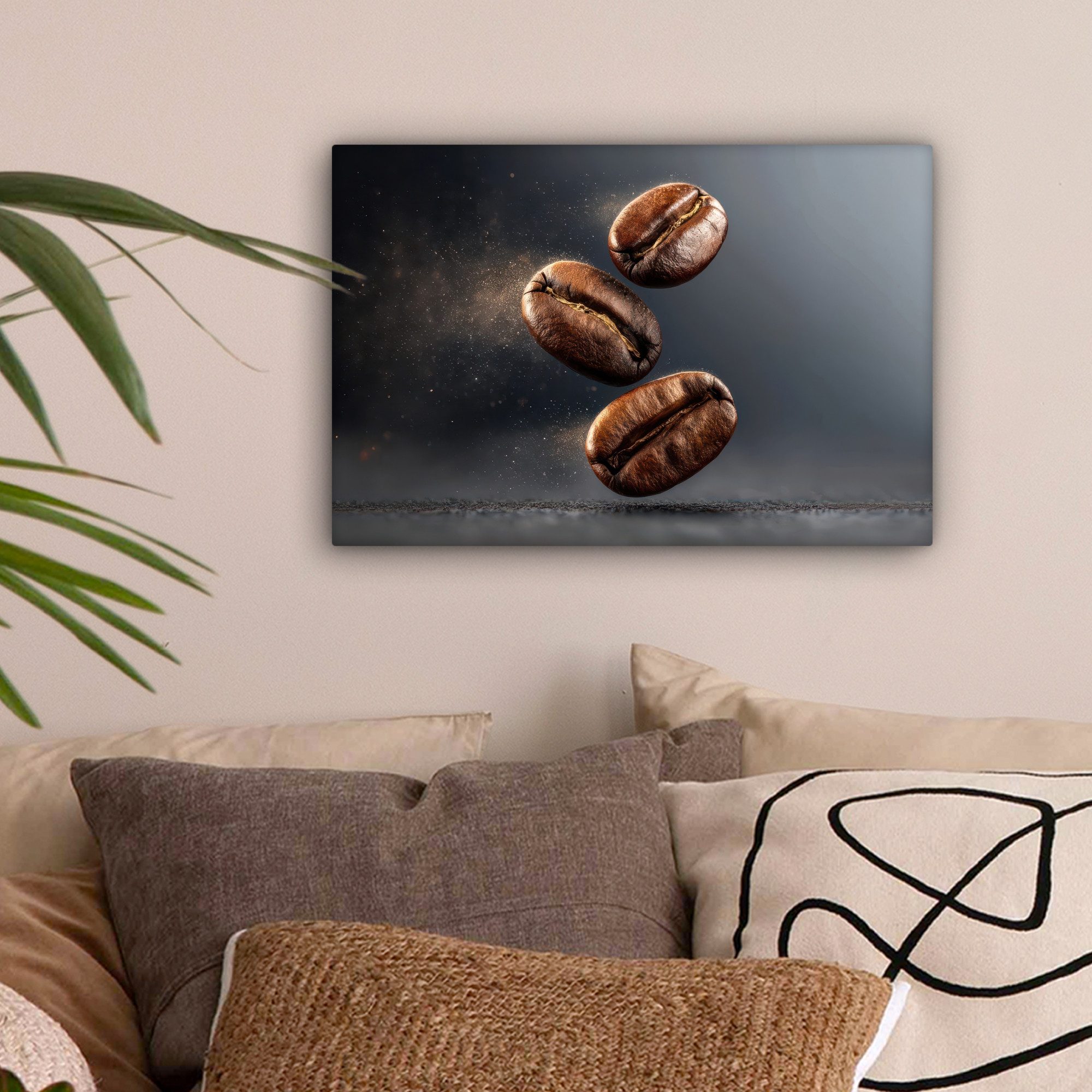 OneMillionCanvasses® Leinwandbild Kaffeebohnen - Schwebend - günstig online kaufen