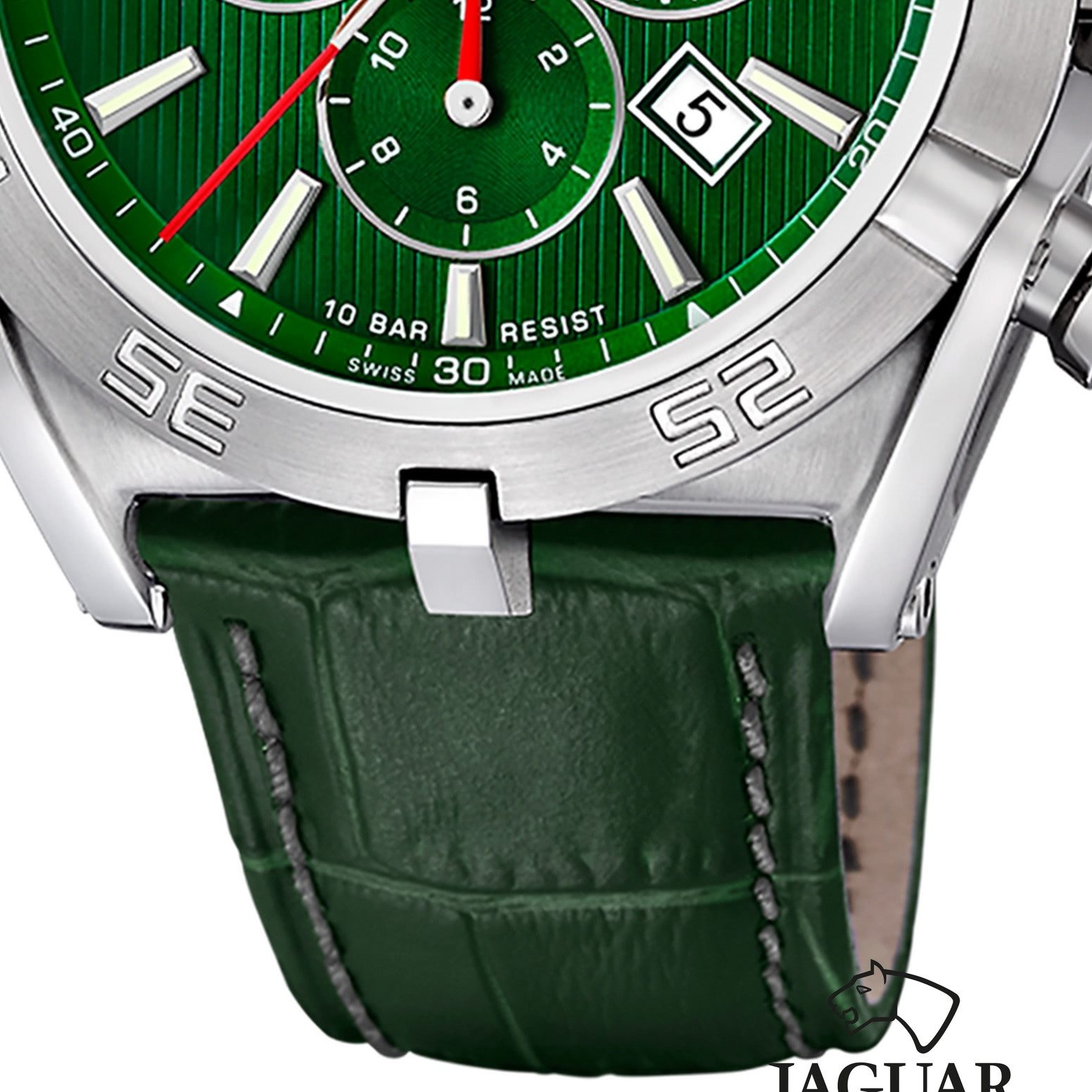 JAGUAR Chronograph Jaguar Herrenuhr Leder grün Jaguar, (Chronograph), Herren Armbanduhr rund, Lederarmband grün