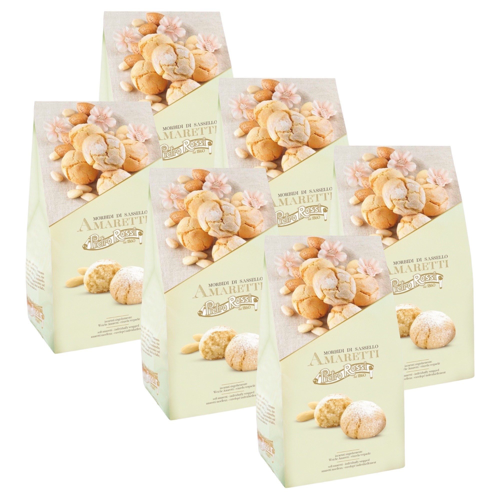 Pietro Rossi Kekse Pietro Rossi Weiche Amaretti 6x120G, 6 x 120 g, (EINZELN VERPACKT] mit 37,5% Aprikosenkernen)