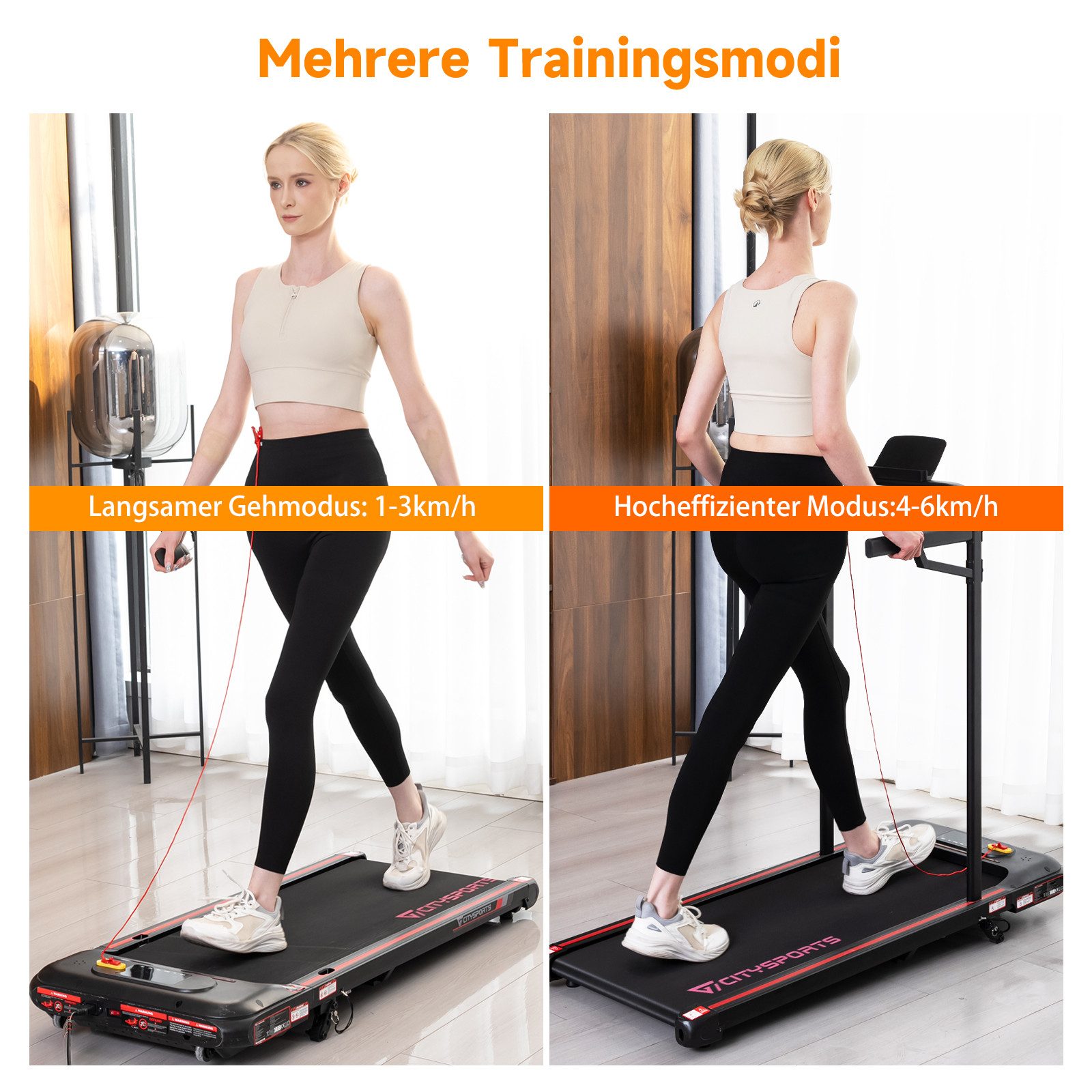 CITYSPORTS Laufband WP8 Walking/Jogging Pad 440W motor mit Steigung 13% MAX (Toolkits,Schmiermittel), Laufbander für Zuhause 1-6km/h mit LED light