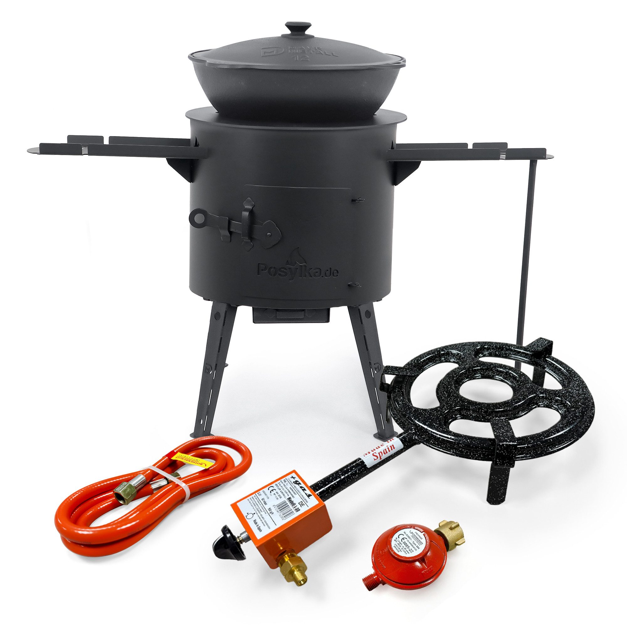 Feuerstelle Kasanofen Ø 40 cm Set Kasan 12 L rund Ofenplatte Ablagetische, (10-St)