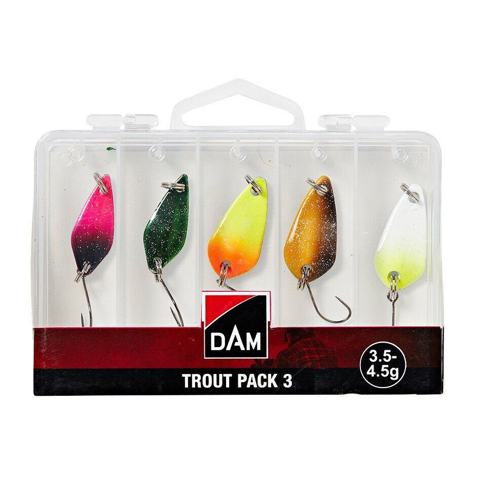 DAM Fishing Kunstköder Trout Pack 3 incl.Box 5 Stück 3,5 - 4,5g Spoons Blinker Forelle Barsch, (Spar-Set), Gemischt Кольора(ів)