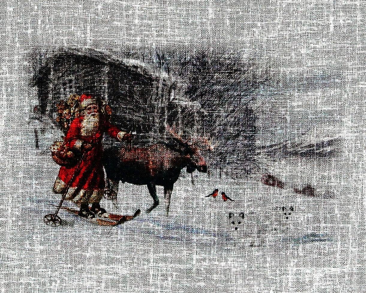 HOSSNER - ART OF HOME DECO Scheibengardine Weihnachtsmann (1 St), Stangendurchzug, halbtransparent, Organza, Landhaus-Look