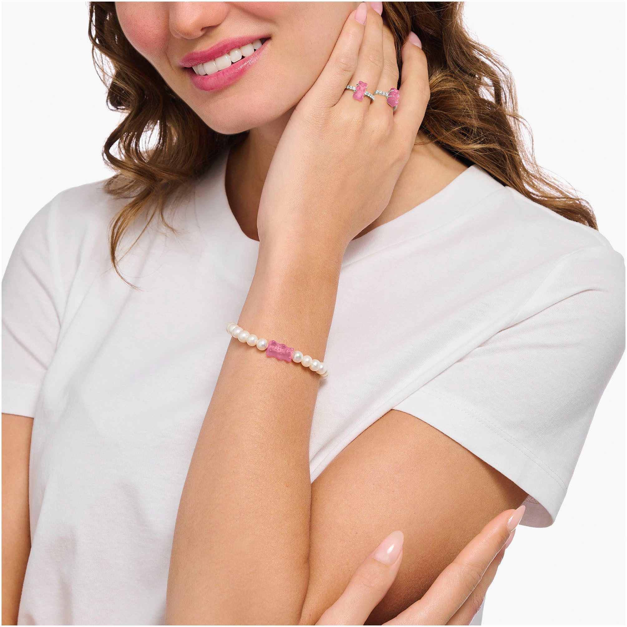 THOMAS SABO Armband THOMAS SABO x HARIBO Schmuck: Perlenarmband mit Goldbär, mit Kristallglas - mit Süßwasserzuchtperle
