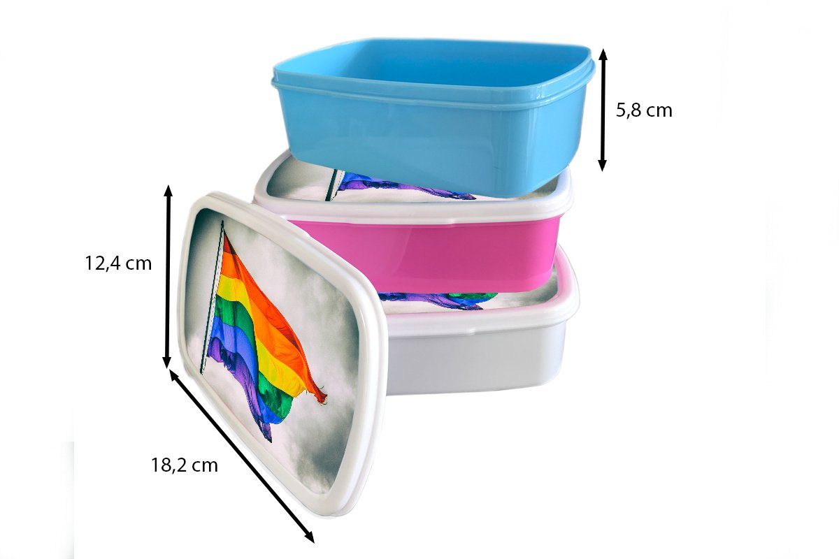 Kunststoff Lunchbox einer (2-tlg), Kinder, Mädchen, Erwachsene, für MuchoWow Kunststoff, Snackbox, Foto Regenbogenflagge, rosa Brotbox Brotdose
