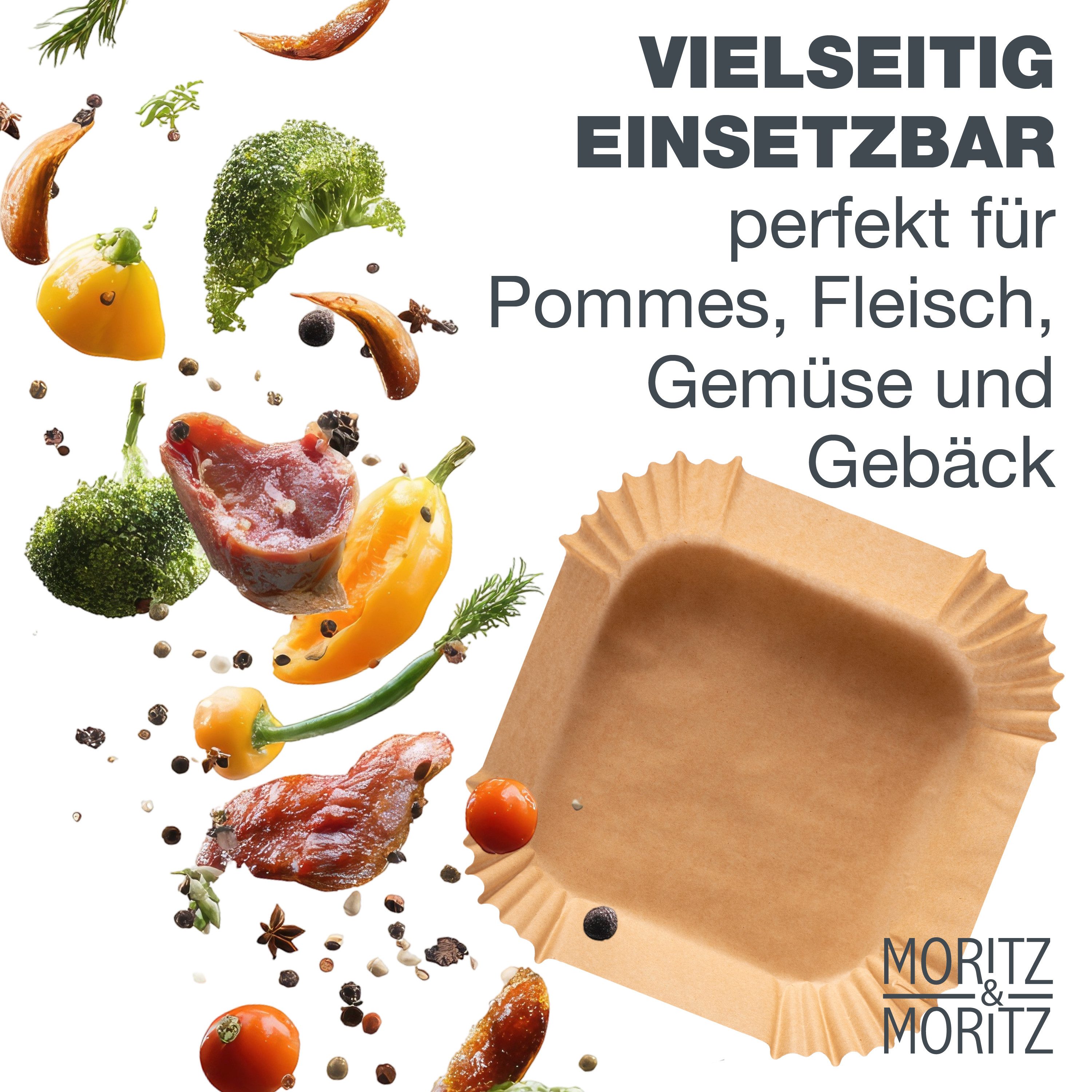 Moritz & Moritz Backpapier für Airfryer 125Stk. Backpapier Eckig 16x16 cm, 125Stk. für 5-8 L Heißluftfritteuse & Backofen