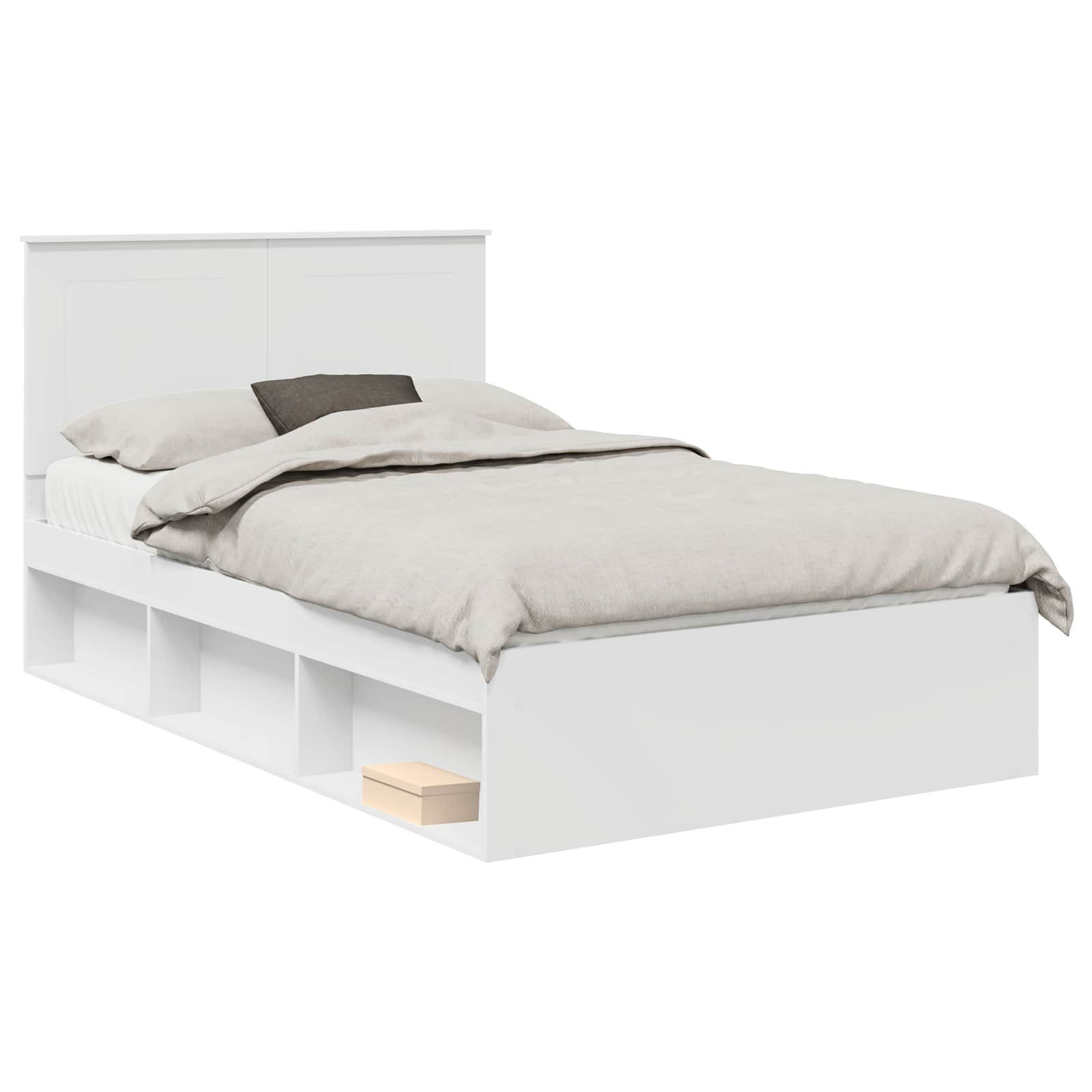 vidaXL Bett Bettrahmen mit Kopfteil Weiß 120 x 200 cm Massives Kiefernholz (1-tlg)