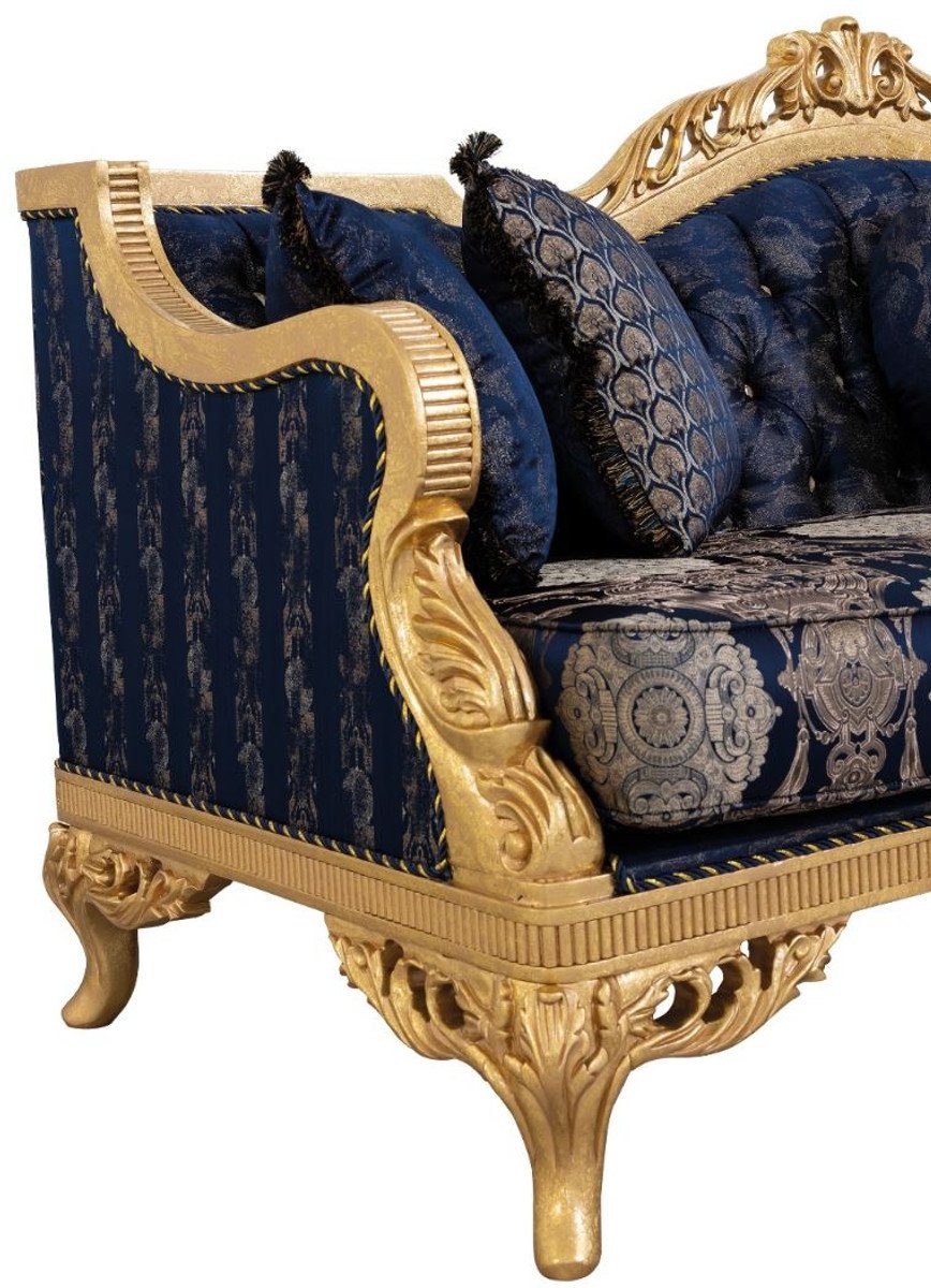 Casa Padrino Sofa Luxus Barock H. cm x / Glitzersteinen dekorativen Kissen Sofa Barock 93 und Möbel - Gold Wohnzimmer Dunkelblau x 108 228 mit