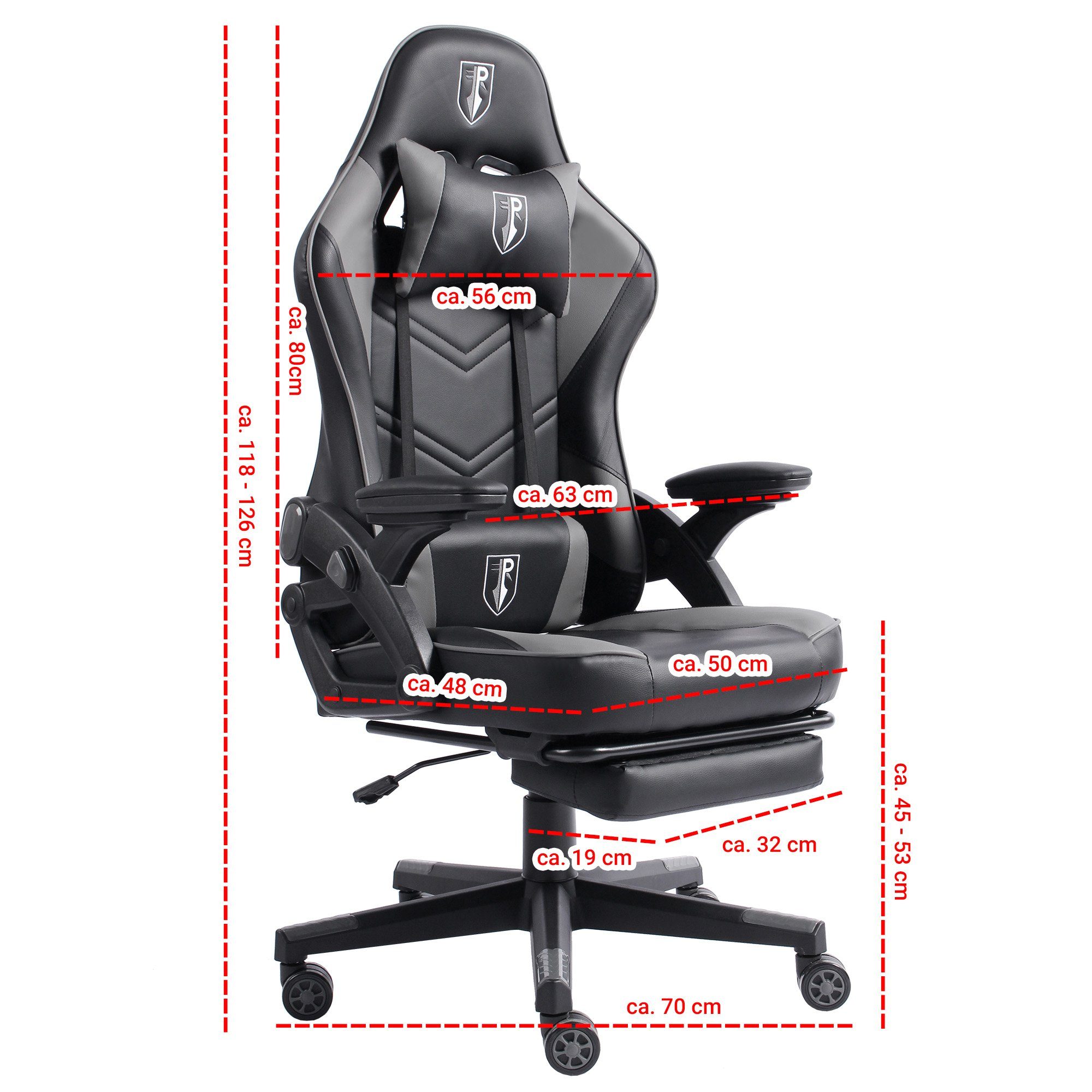 Chefsessel Schwarz/Grau Fußstütze Stück), TRISENS (1 Chefsessel Bürostuhl Racing-Design Chair PC-Stuhl Armando Gaming