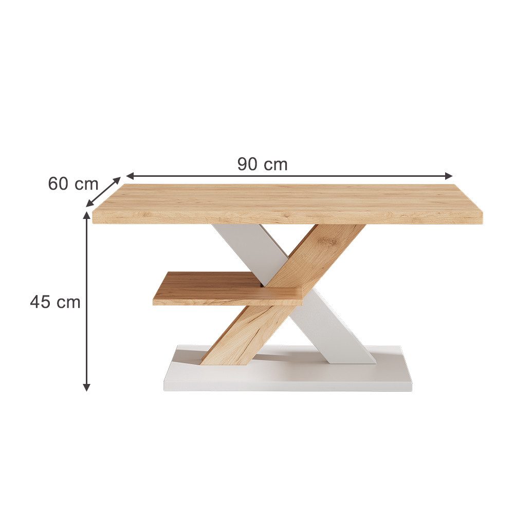 Vicco Couchtisch Arivo, Eiche/Weiß, 90 x 60 cm mit Ablage günstig online kaufen